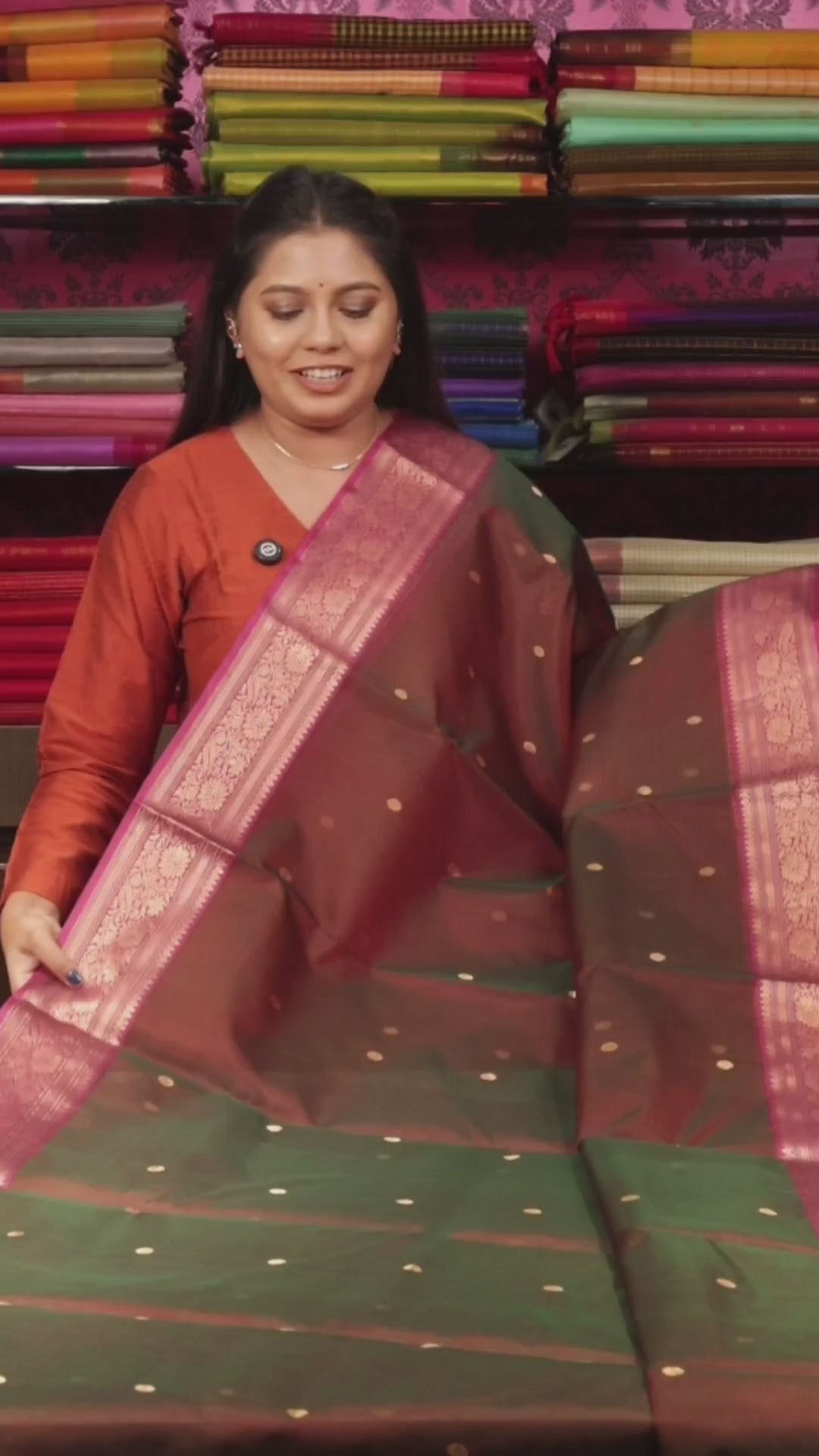 Brown With Pink Chanderi Katan Silk Handloom Saree