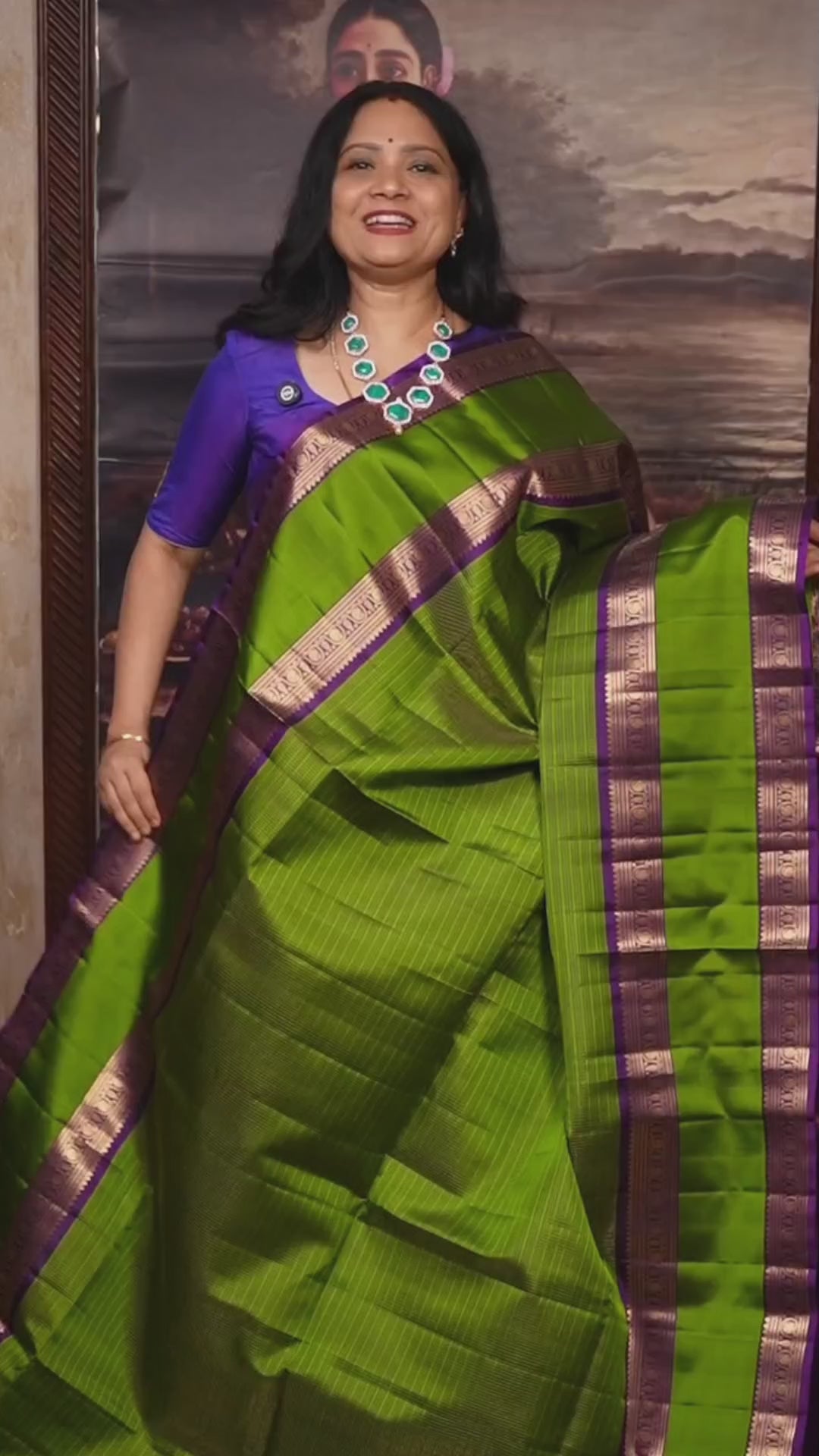 Green Payadi With Dark Violet Pure Soft Silk Saree
