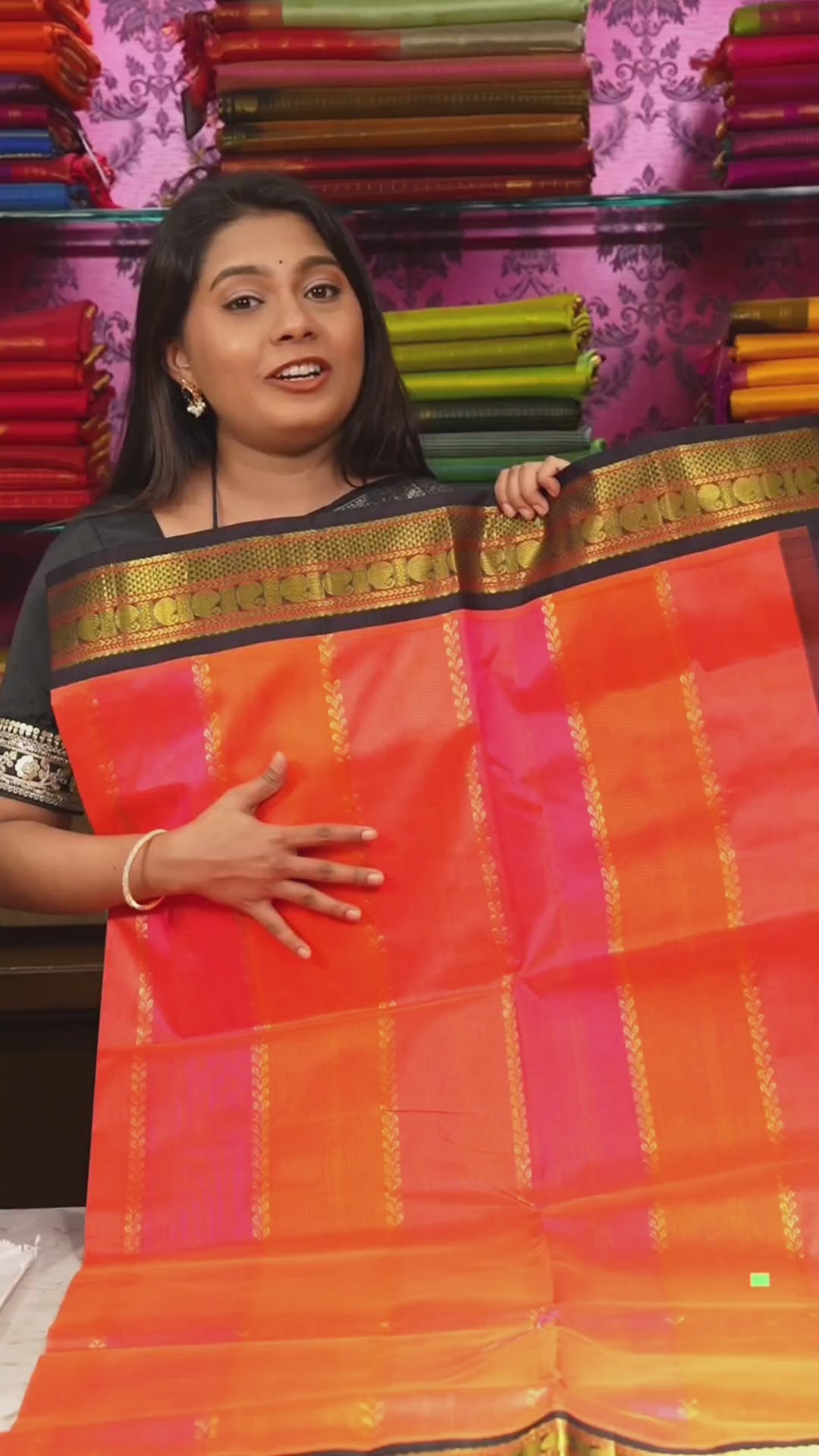 Orange And Pink With Black Border Pure Silk Cotton Saree
