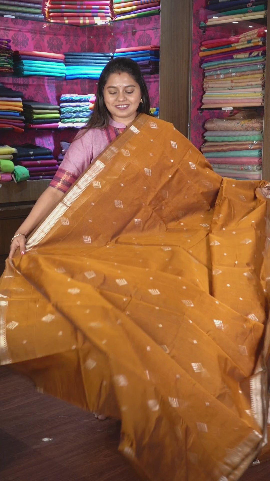 Mustard Brown Semi Silk Cotton Saree