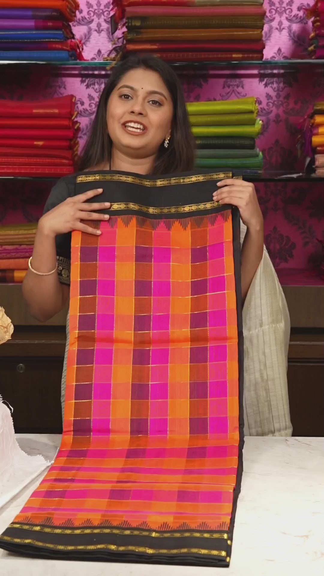 Multi Color Pazhum Pazhamum With Black Border Pure Silk Cotton Saree