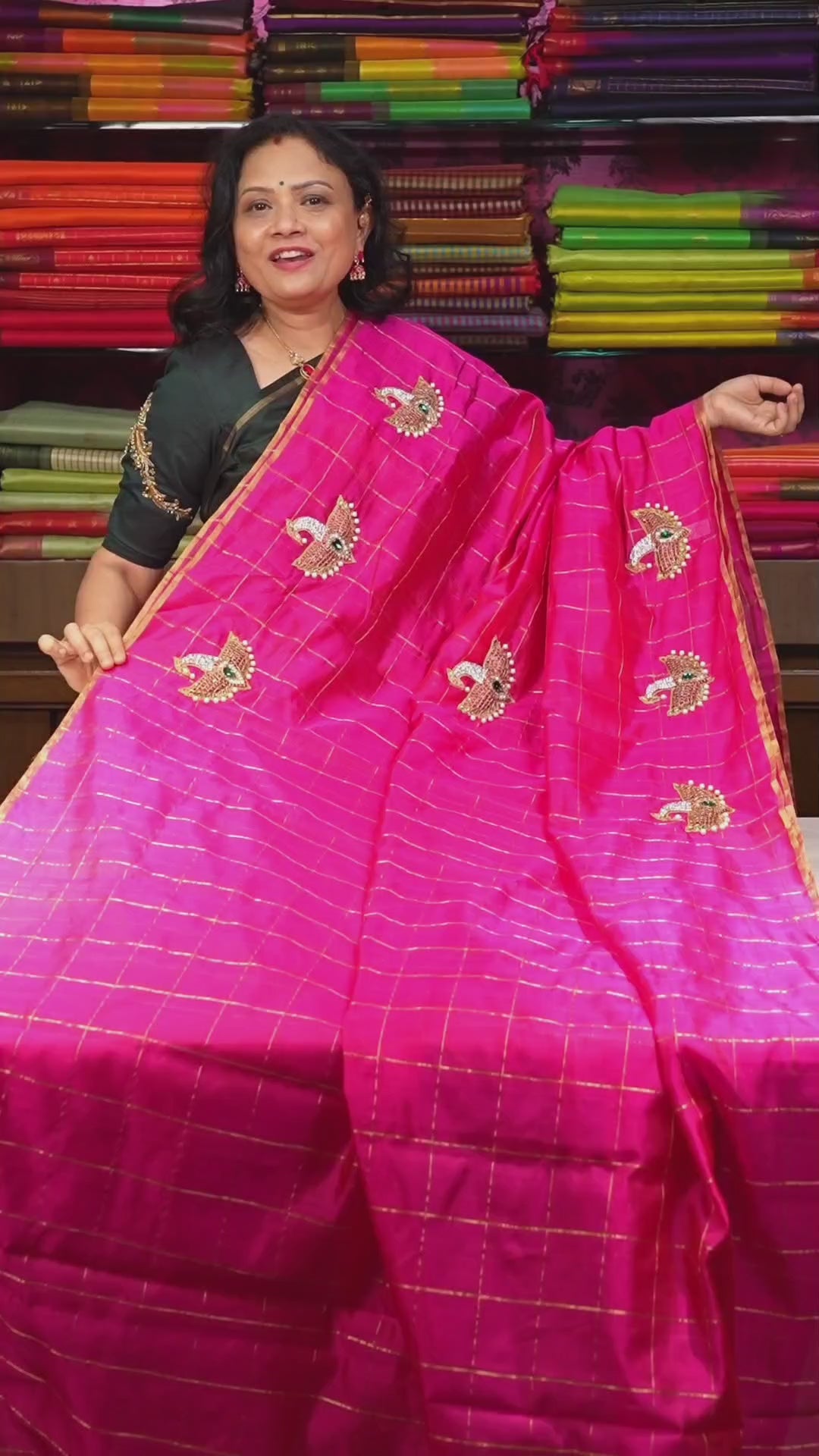 Pink Maya Pakshi Designer Pure Chanderi Silk Saree