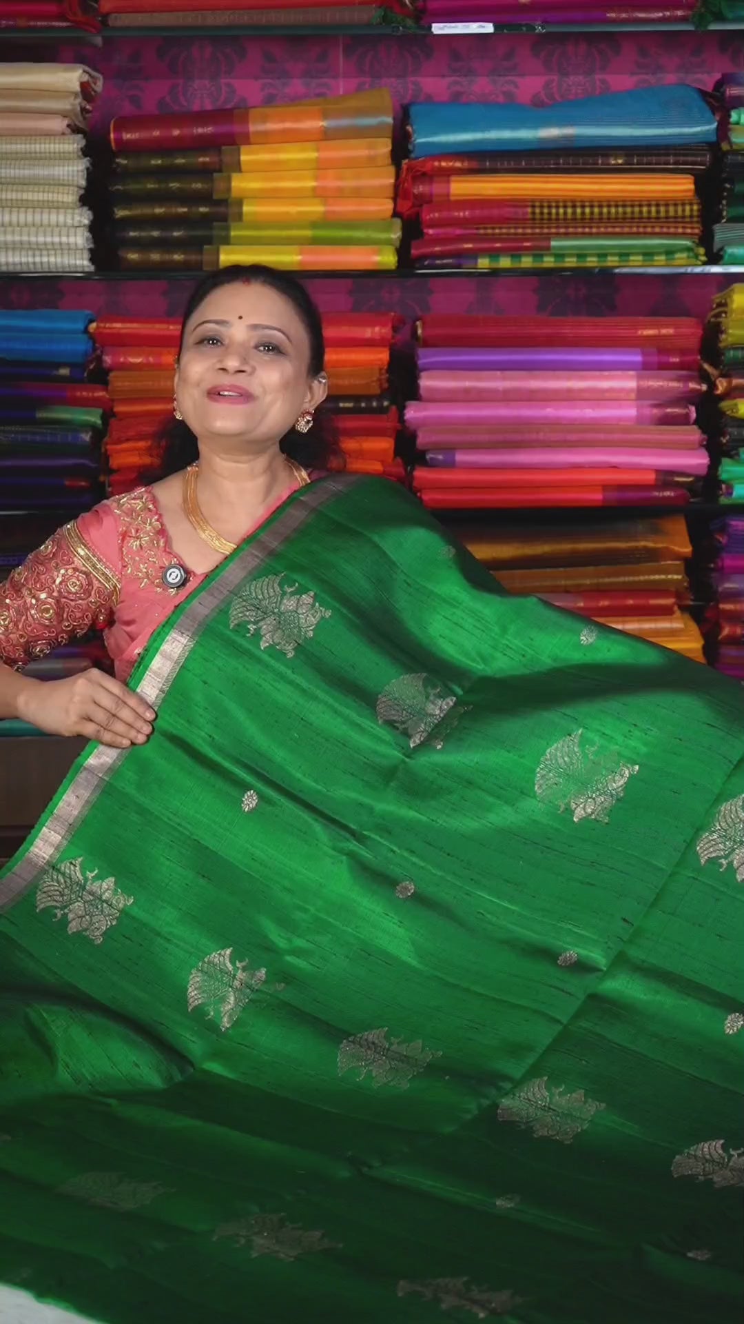 Dark Meenakshi Green Pure Kanchivaram Raw Silk Saree