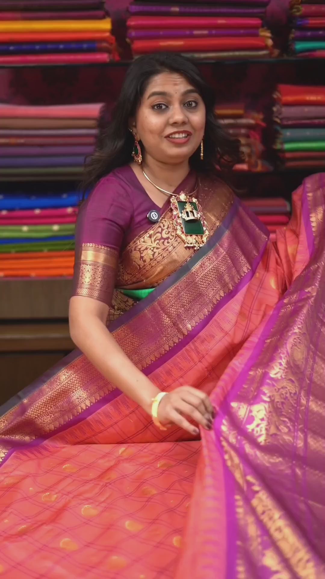 Coral Orange With Rani Pink Semi Gadwal Silk Saree