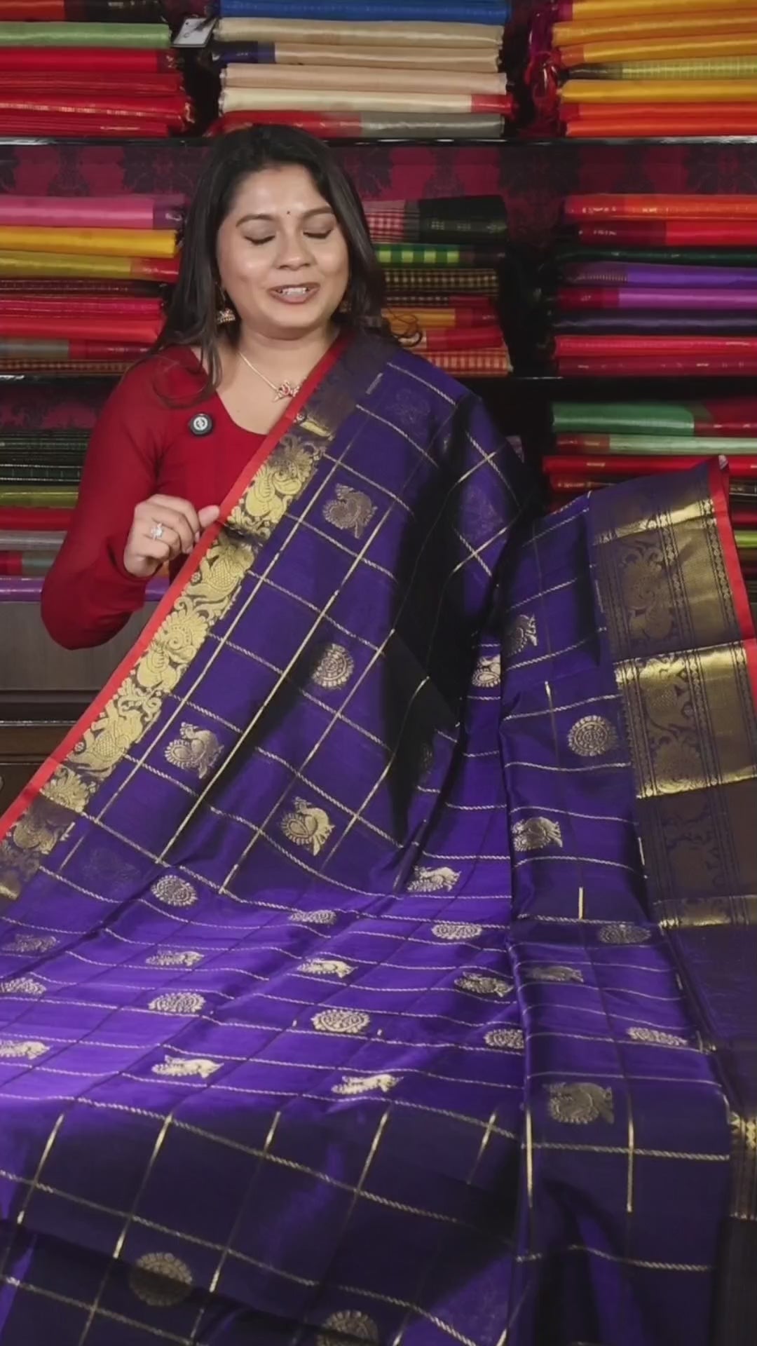 Navy Blue And Red Pure Silk Cotton Saree