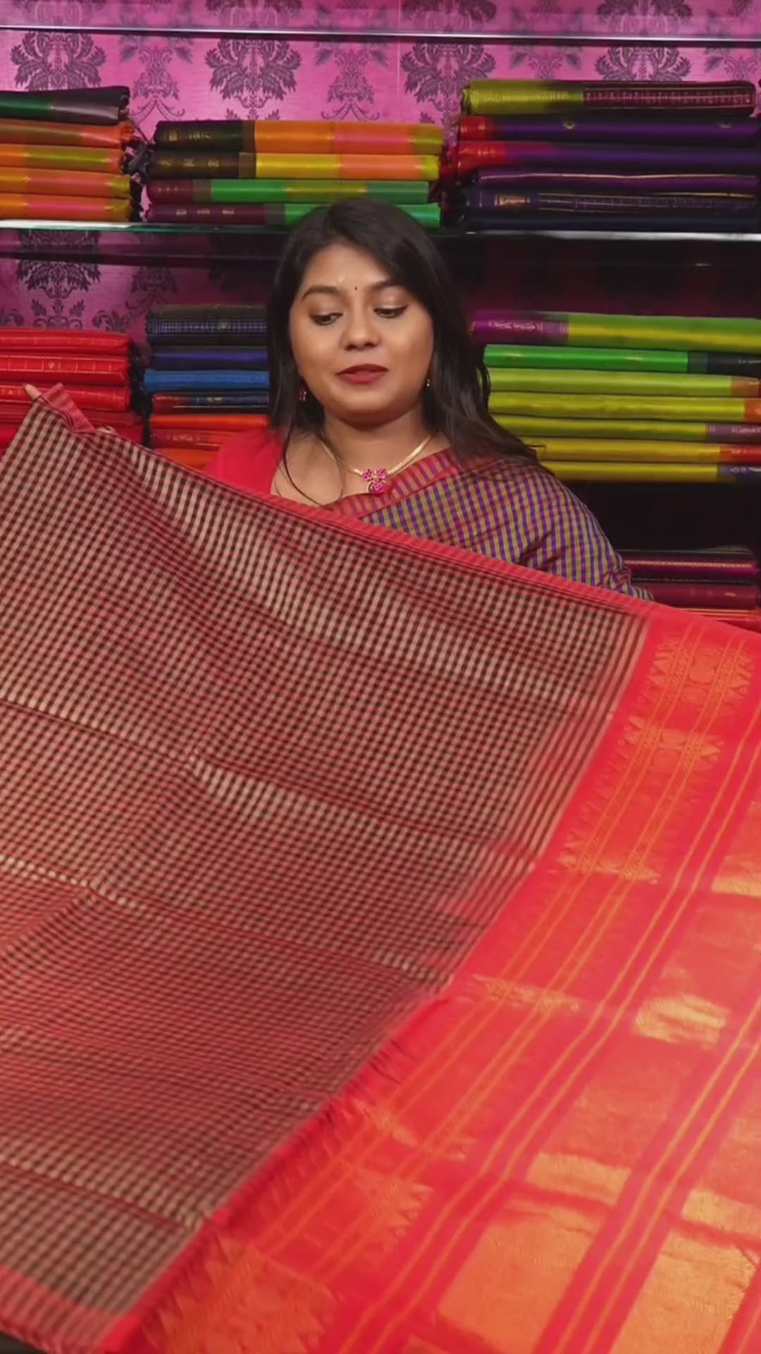 Multi Kattam With Red Border Pure Silk Cotton Saree