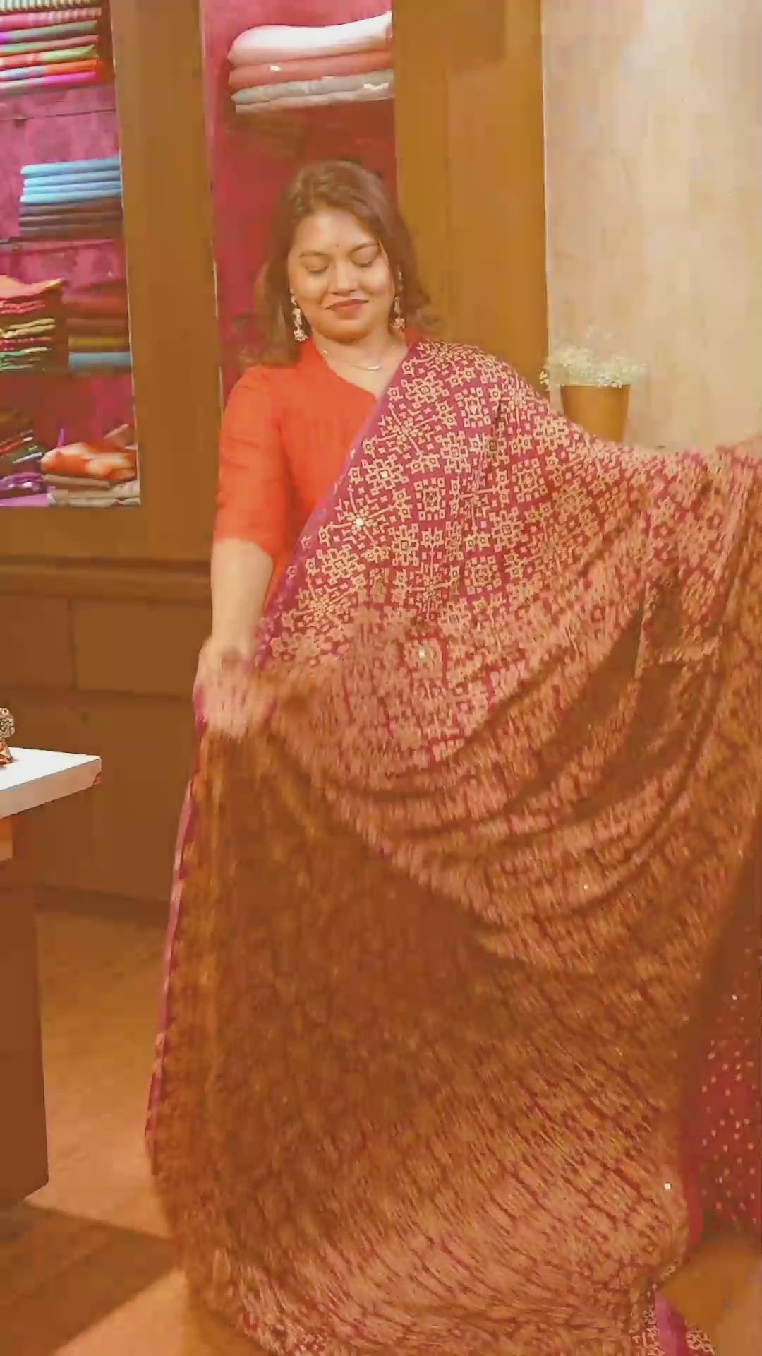 Purple Mirror Work Ajrakh Modal Silk Saree