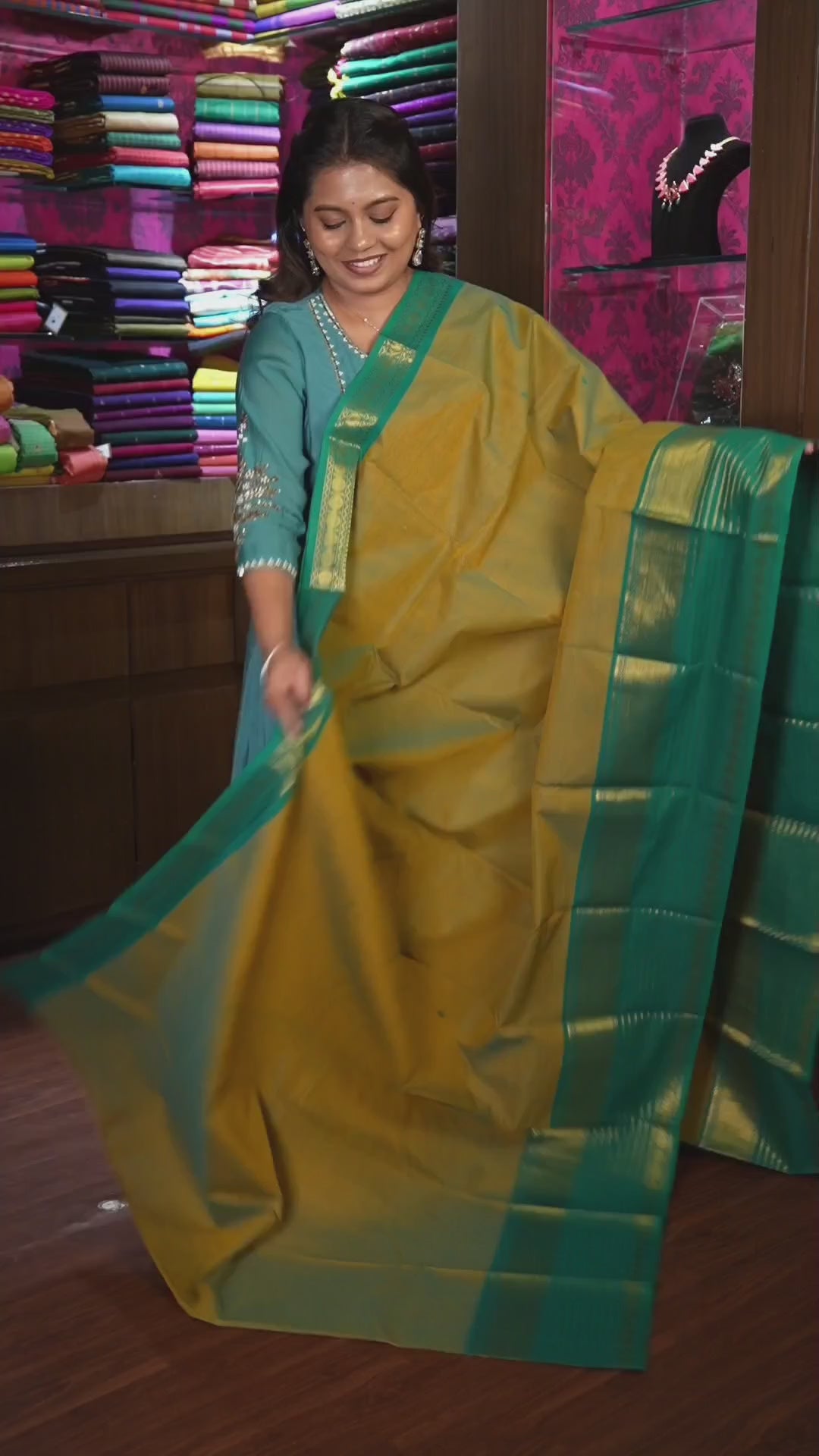 Mustard With Green Kanchi Cotton Saree