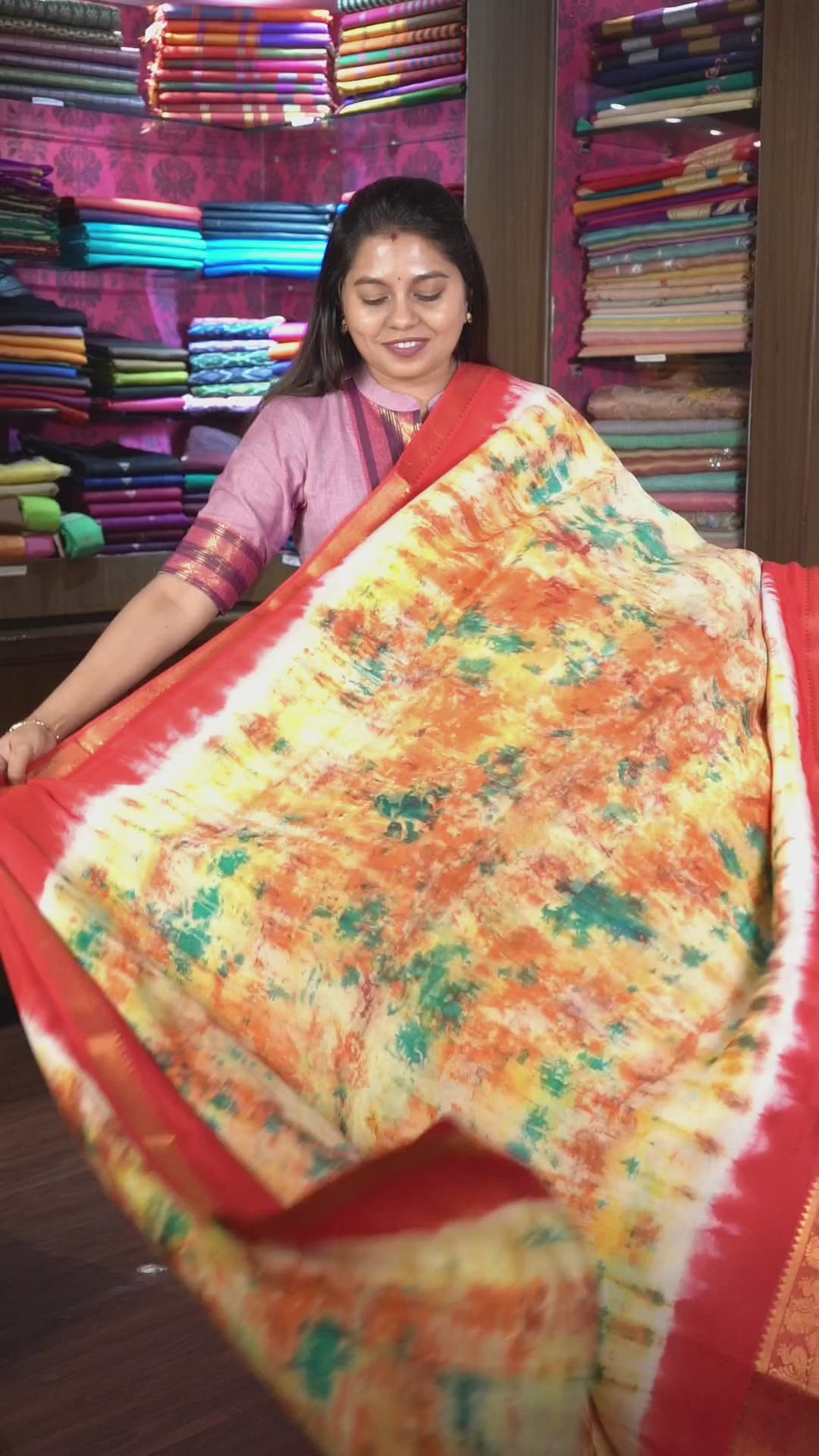 Multicolor With Red Zari Border Shibori Mangalgiri Saree