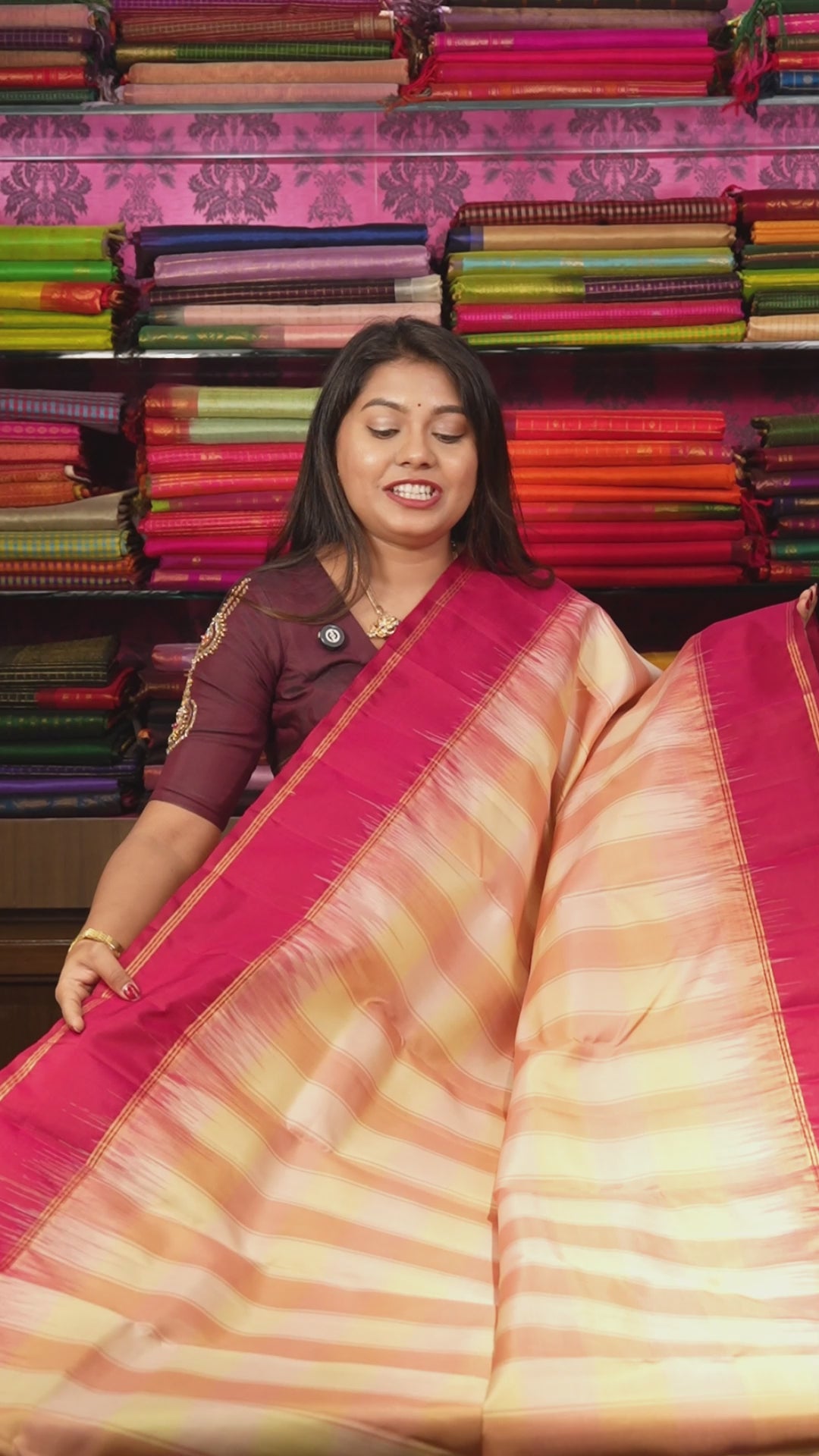 Pink Kattam With Red Border Pure Kanchivaram Silk Saree