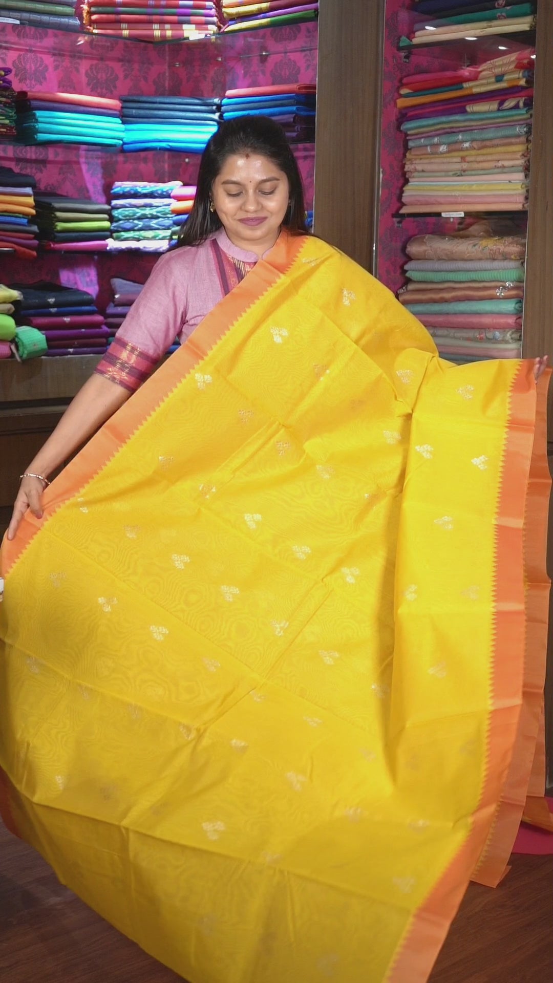 Yellow With Orange Semi Silk Cotton Saree