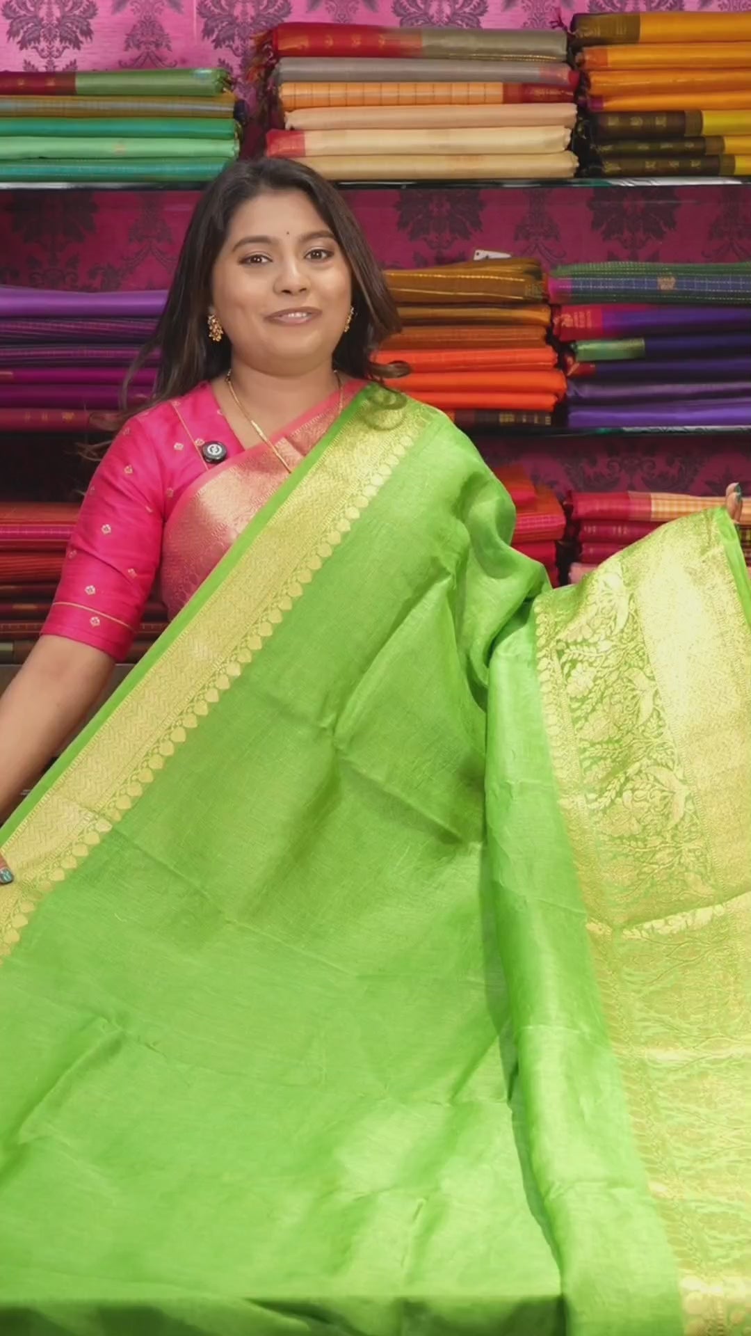 Green Banarasi Linen Saree