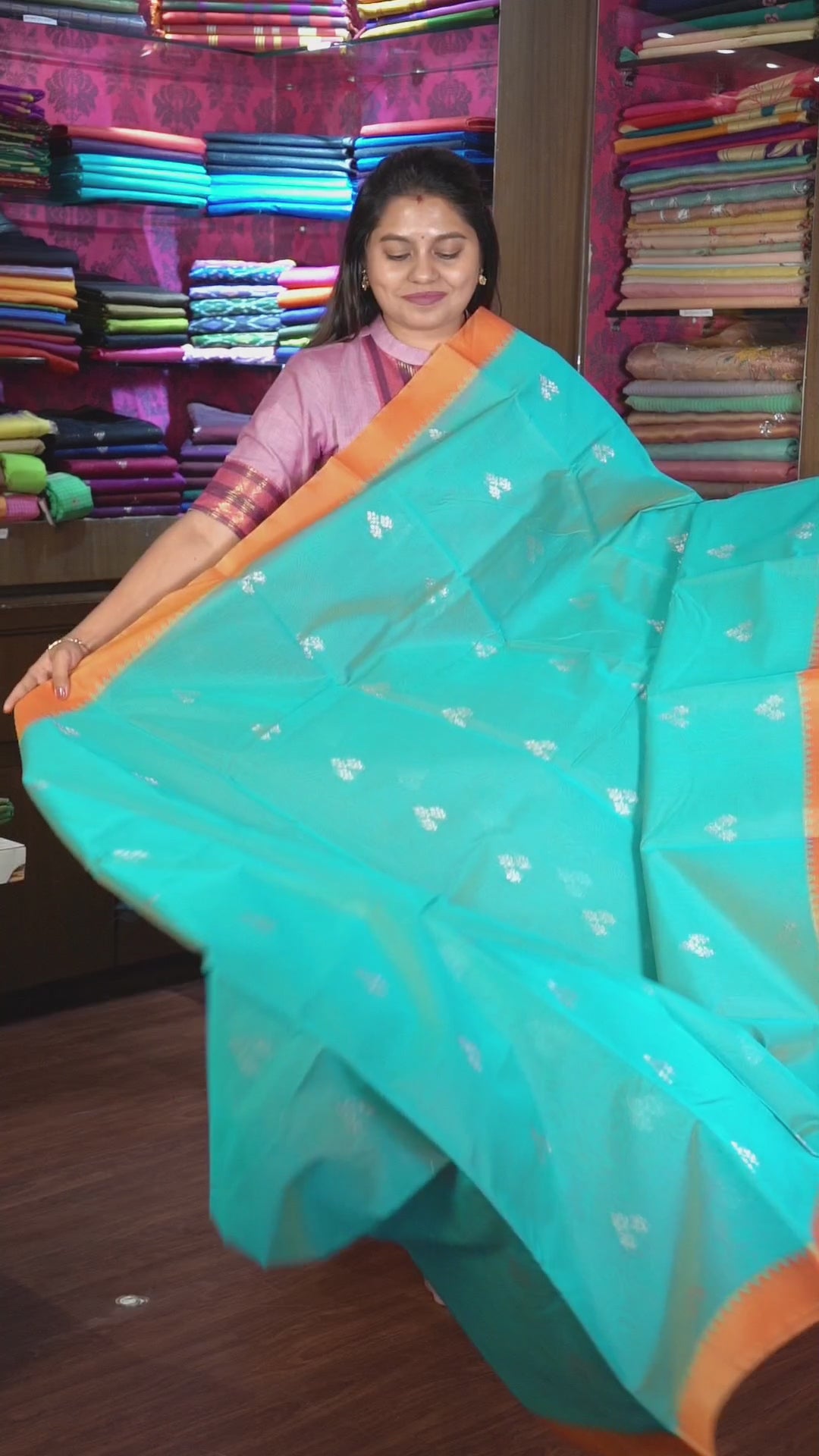 Sky Blue With Orange Semi Silk Cotton Saree