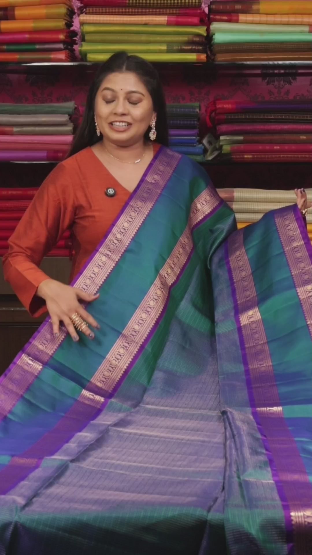 Peacock Green With Purple Payadi Pure Soft Silk Saree