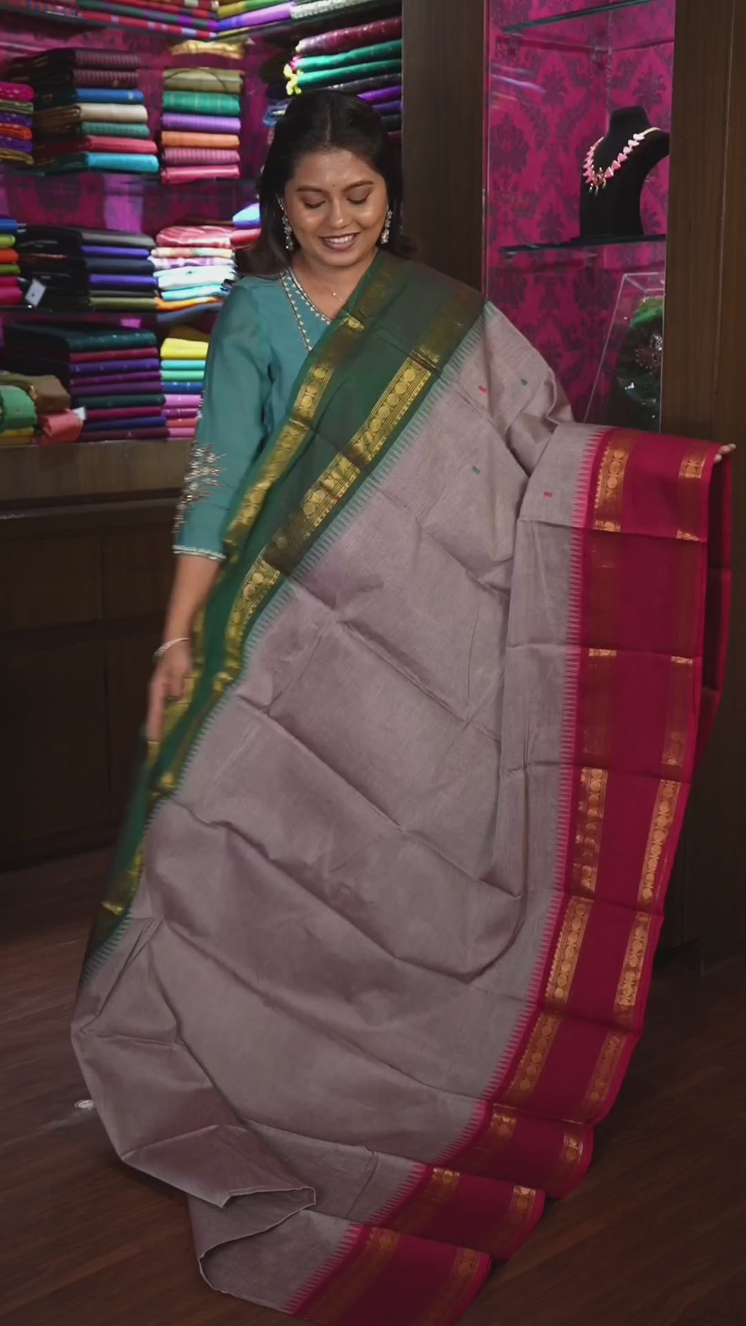 Grey With Ganga Jamuna Border Kanchi Cotton Saree