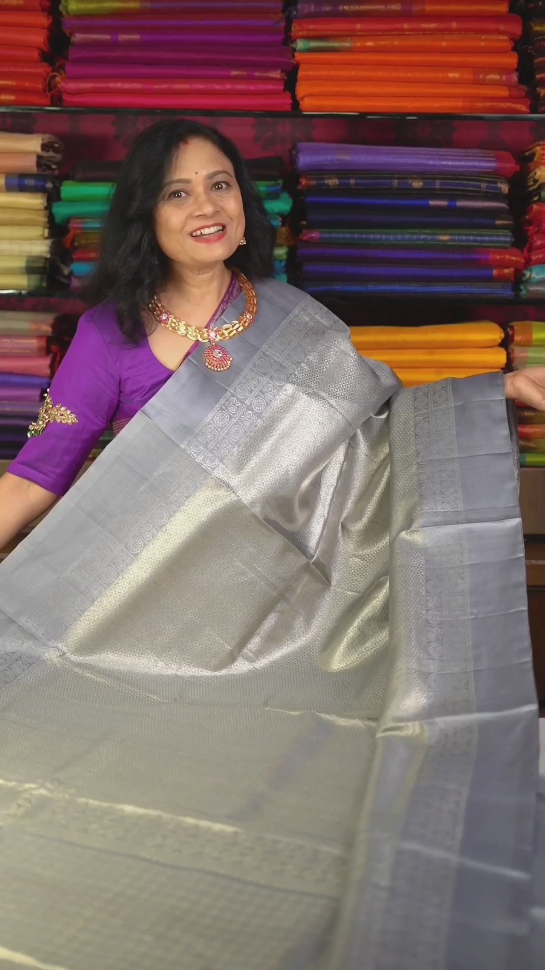 Silver Grey Jamindharani Tissue Soft Silk Saree
