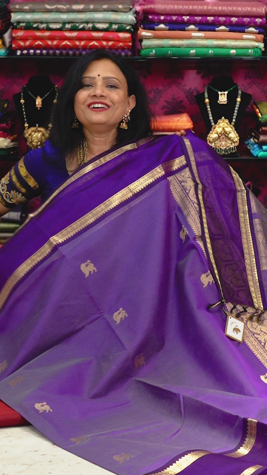 Dark Lavender Karaikudi Chettinad Silk Cotton Saree
