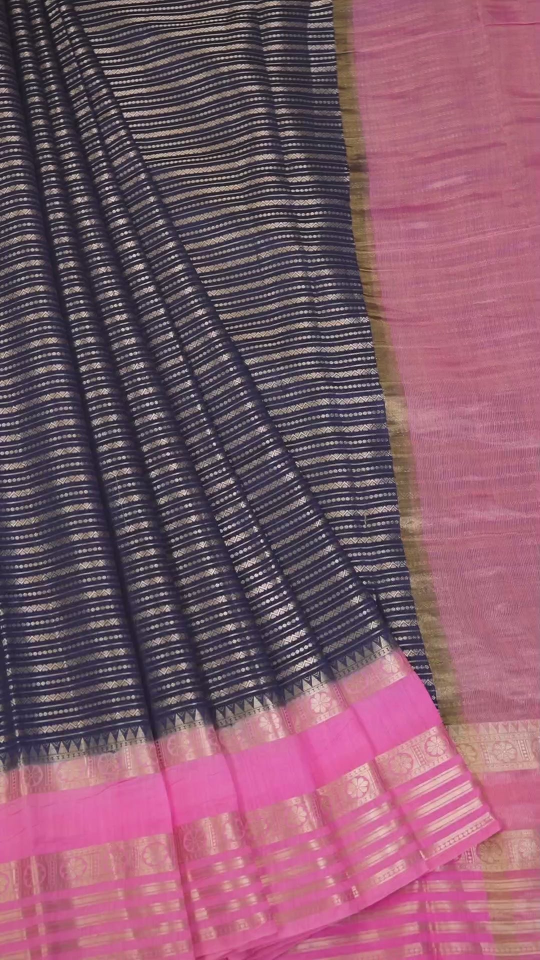 Dark Navy With Baby Pink Chiniya Silk Saree