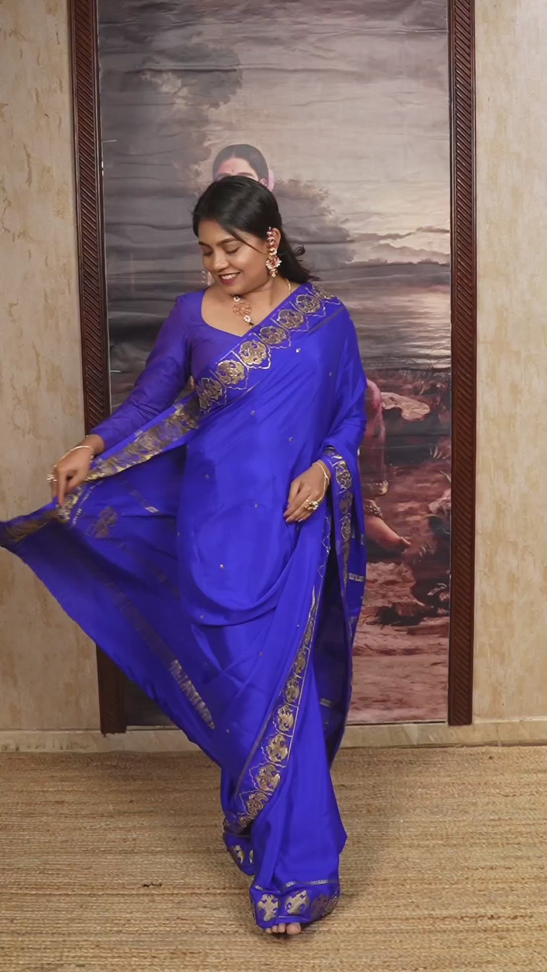 Royal Blue Designer Pure Mysore Silk Saree
