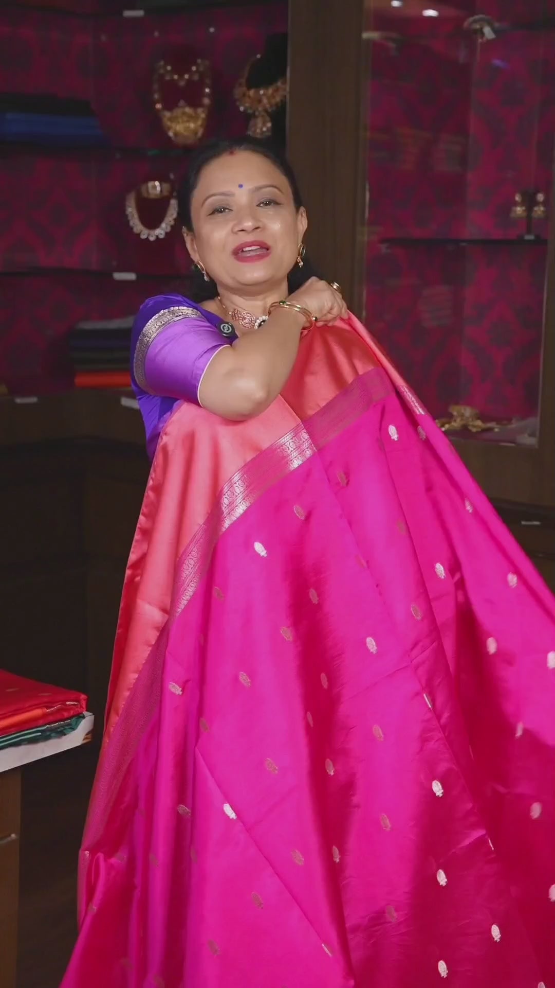Magenta Pink With Peach Pure Banarasi Soft Silk Saree