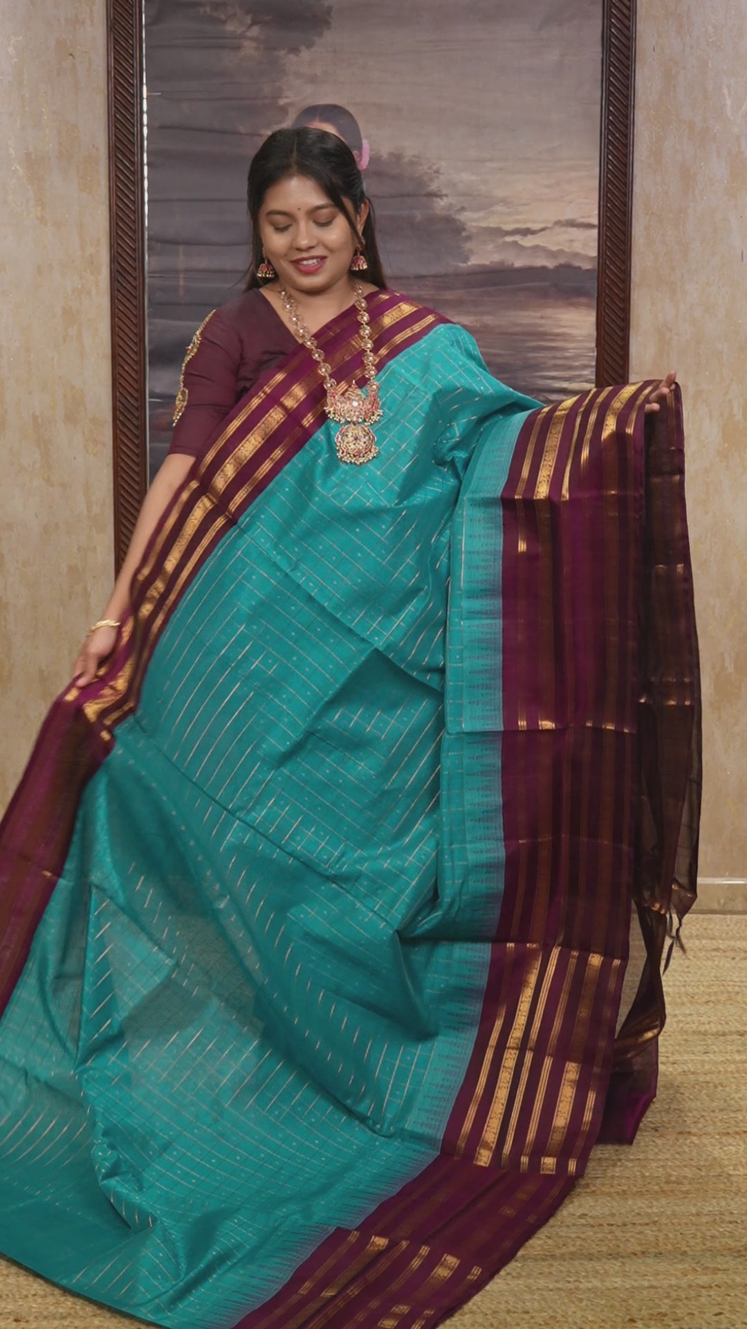 Blue With Purple Varisapet Border Pure Silk Cotton Saree