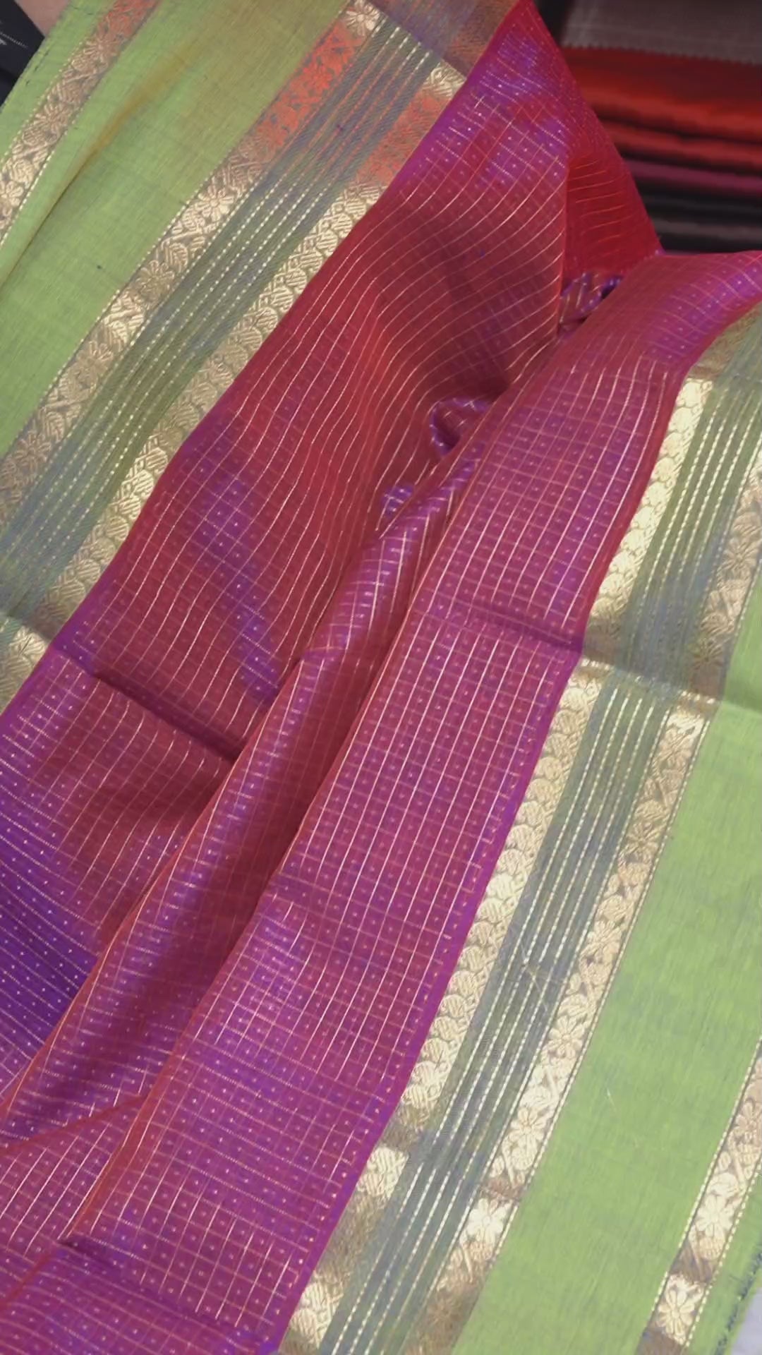 Vadamalli Purple With Light Green Karaikudi Chettinad Silk Cotton Saree