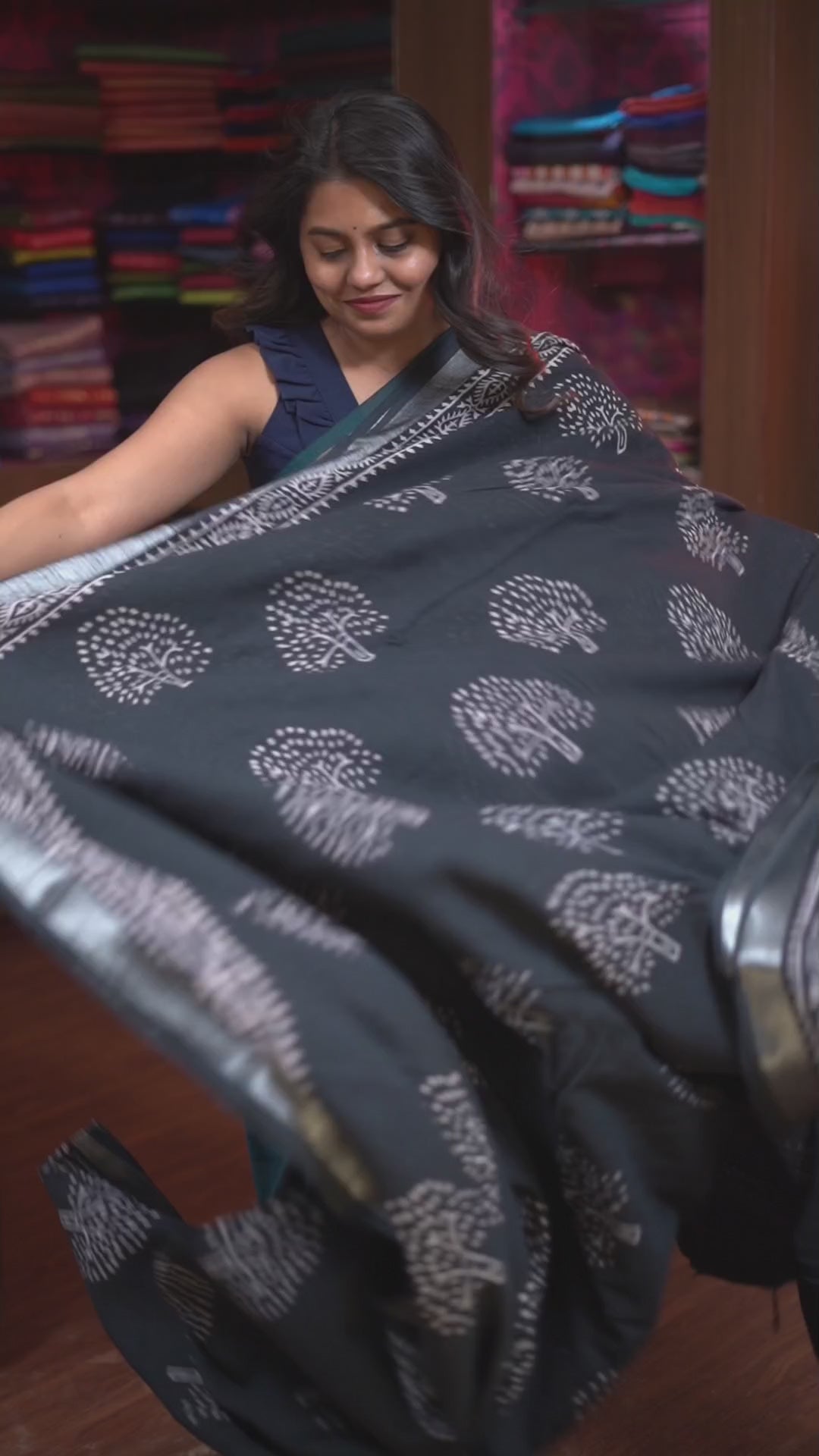 Black Linen Cotton Saree