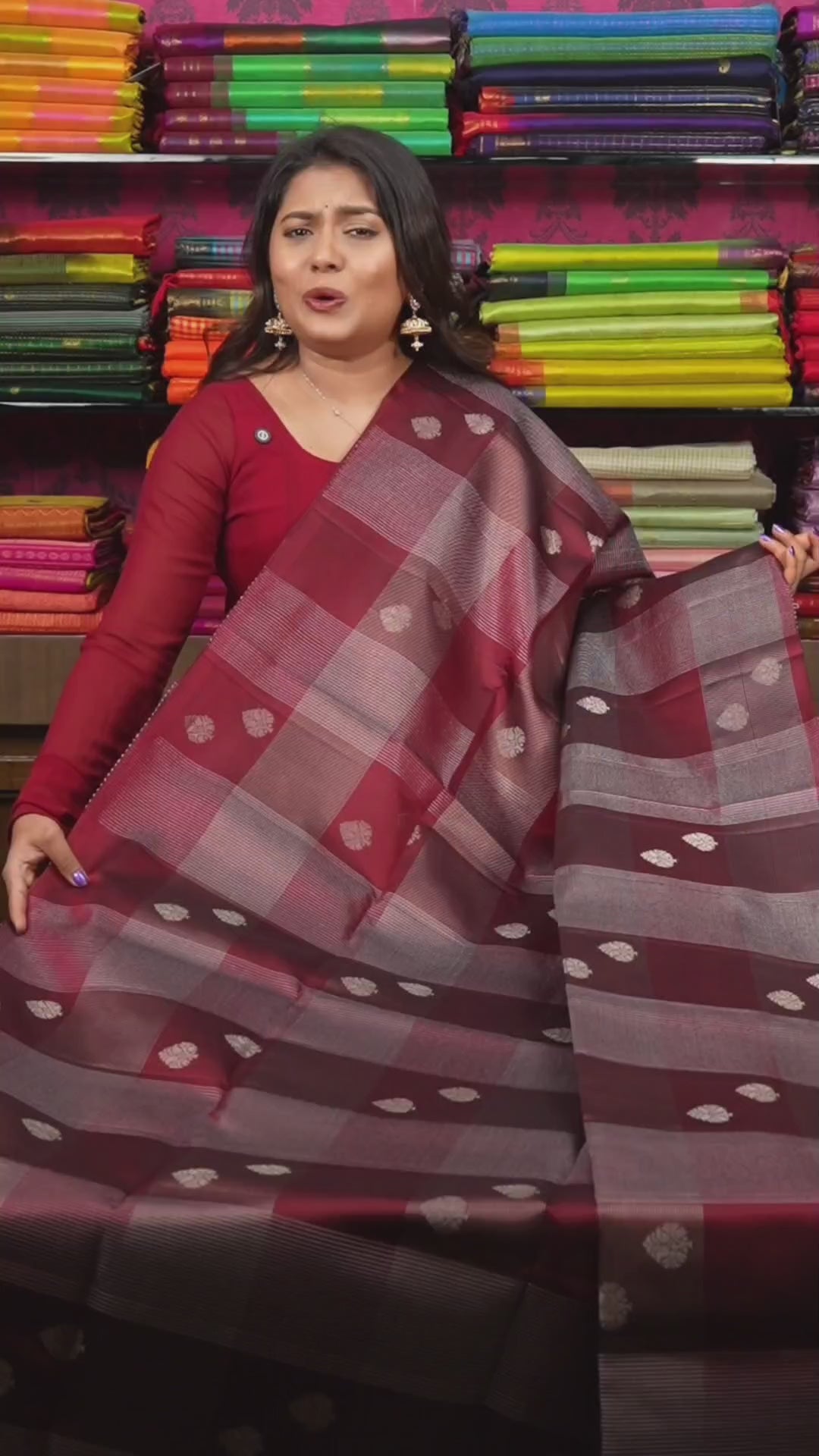 Maroon Vairaoosi Kattam Pure Soft Silk Saree