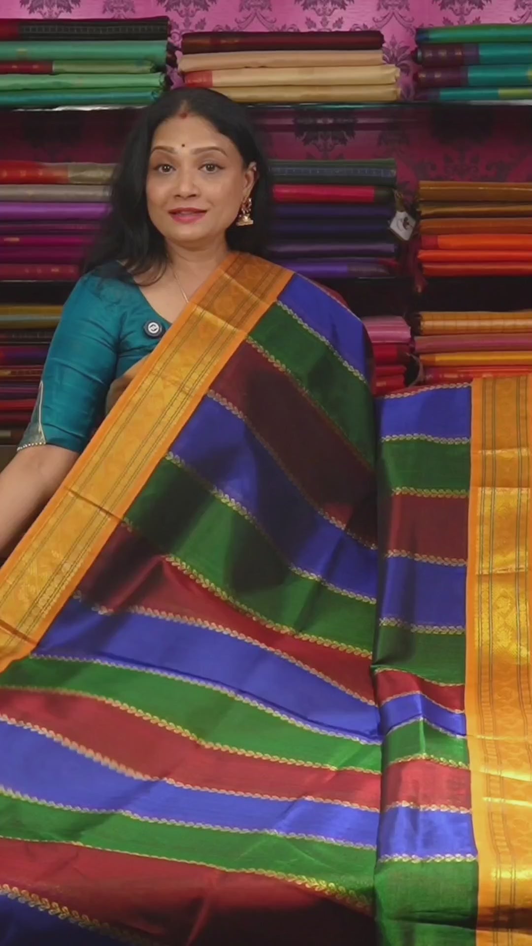 Multi Color With Yellow Border Pure Silk Cotton Saree