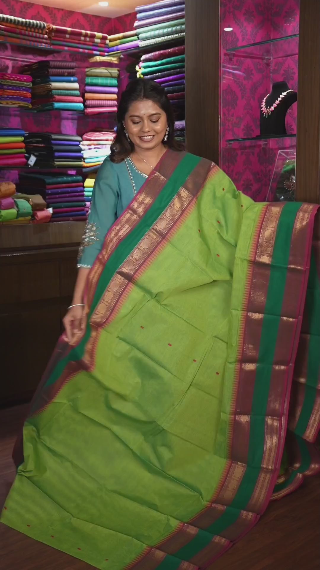 Parrot Green Kanchi Cotton Saree