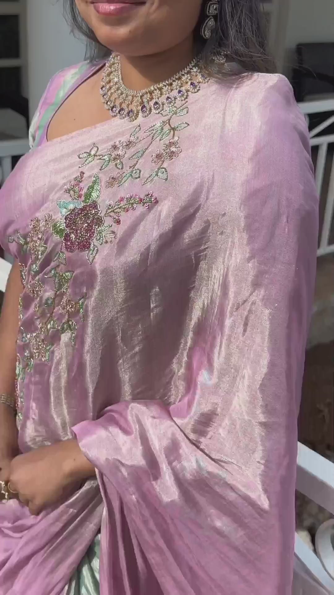 Lilly Pink With Pastel Green Designer Chanderi Silk Saree