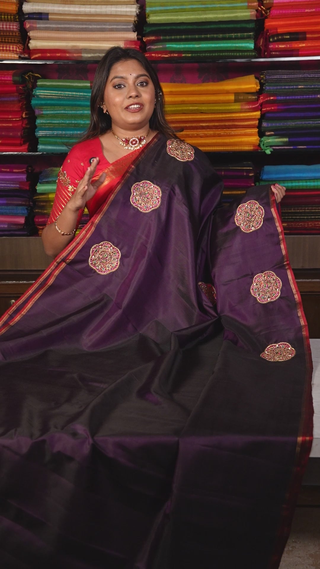 Egg Plant Purple With Maroon Rakkadai Designer Silk Saree
