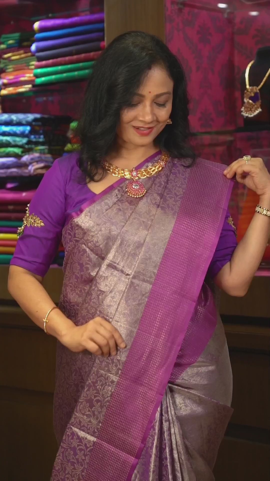 Silver With Purple Jamindharani Tissue Soft Silk Saree
