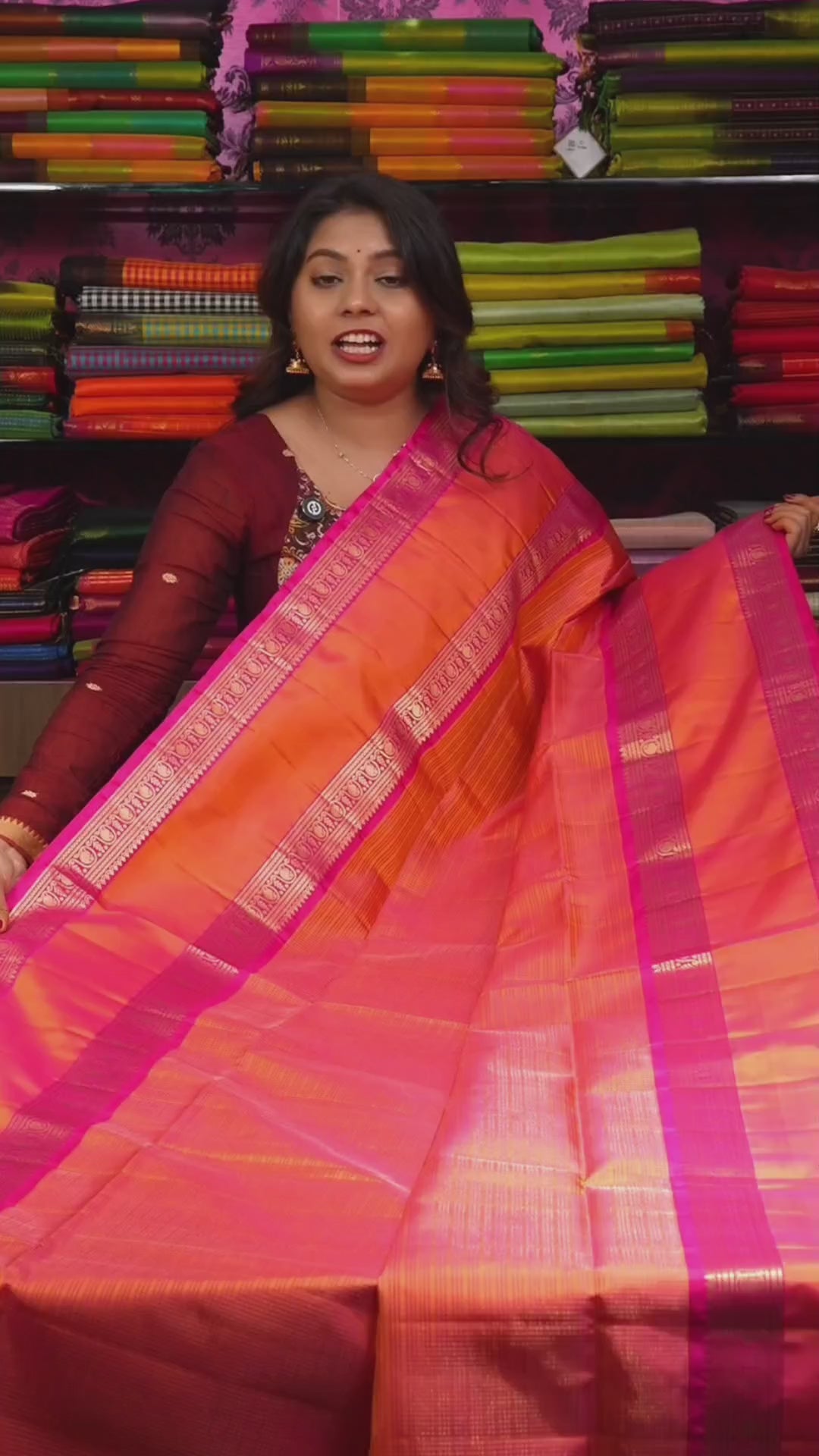 Orange With Pink Payadi Pure Soft Silk Saree