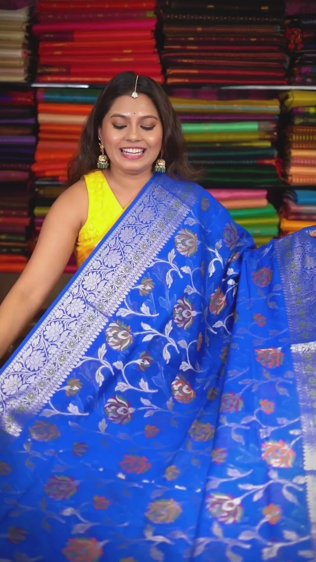 Royal Blue Semi Banarasi Silk Saree