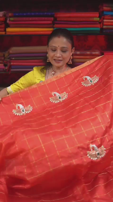 Red Maya Pakshi Designer Pure Chanderi Silk Saree