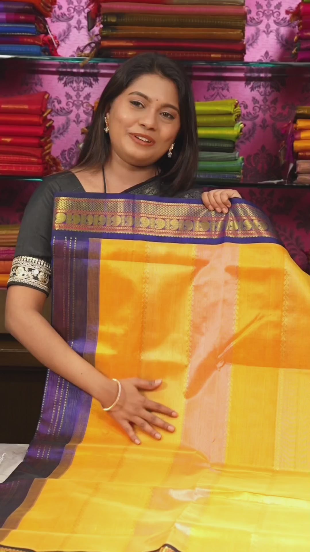 Multicolor With Blue Border Pure Silk Cotton Saree
