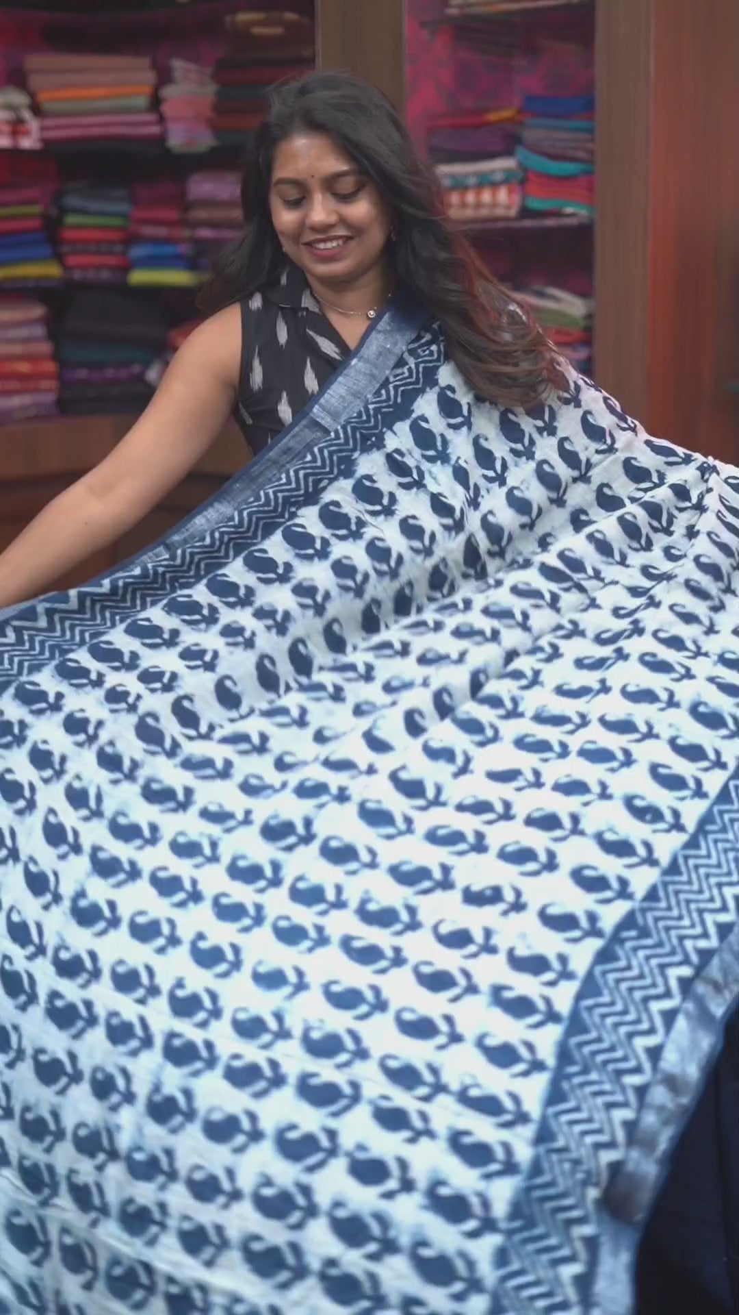 Navy Blue Linen Cotton Saree