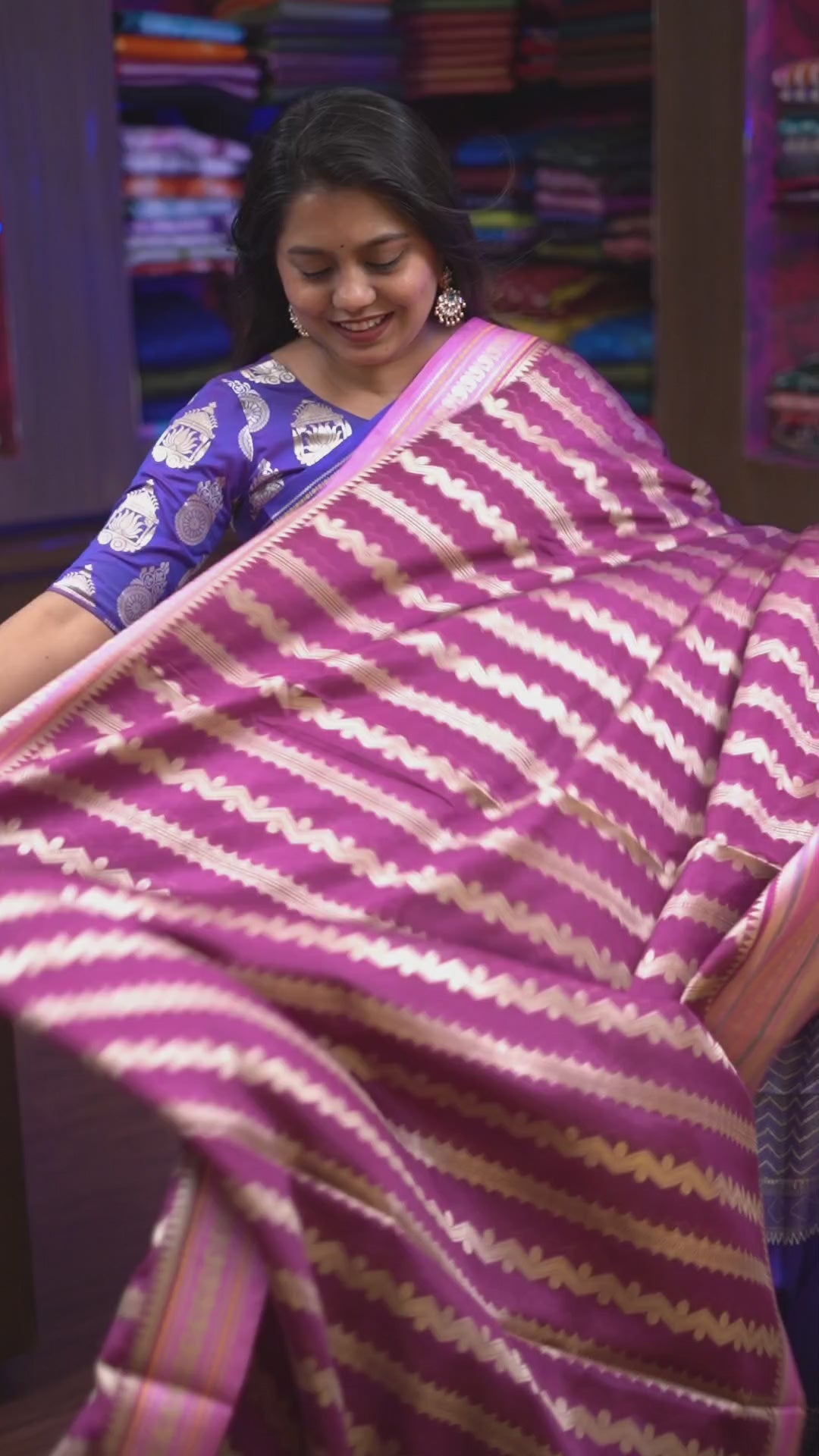Purple With Pink Border Semi Banarasi Silk Saree