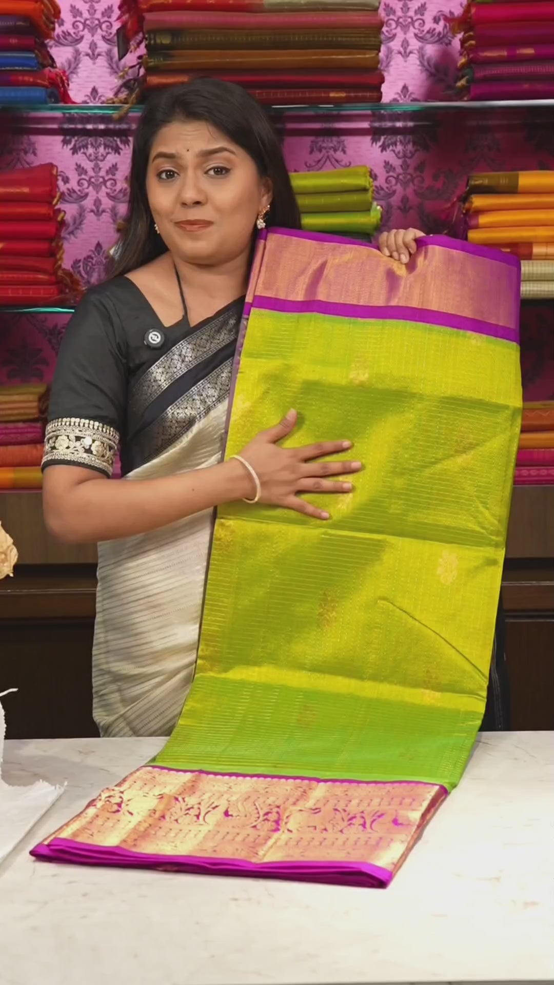 Parrot Green With Purple Pure Silk Cotton Saree