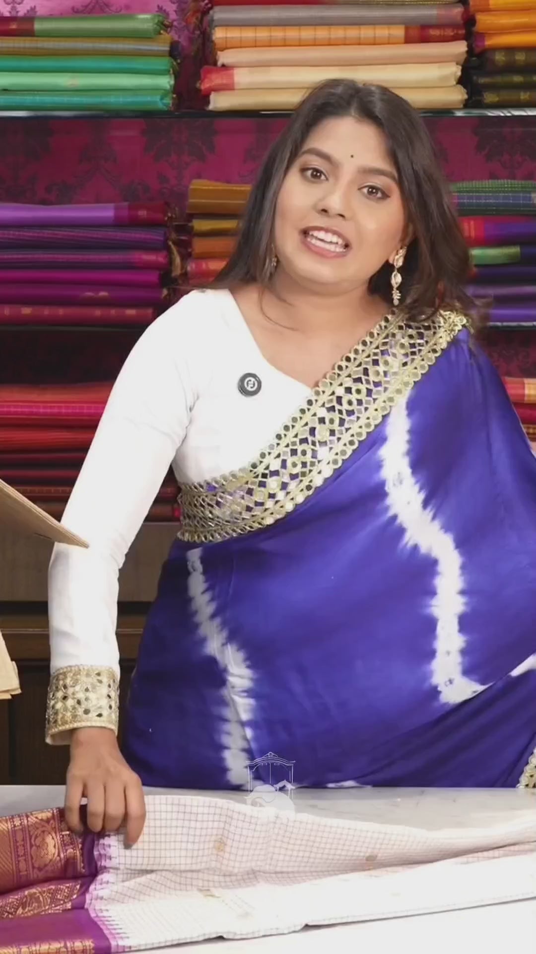 Navy Blue With Mirror Work Modal Silk Saree