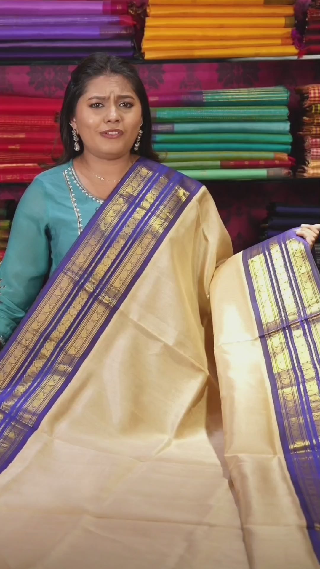 Off White With Dark Blue Pure Silk Cotton Saree