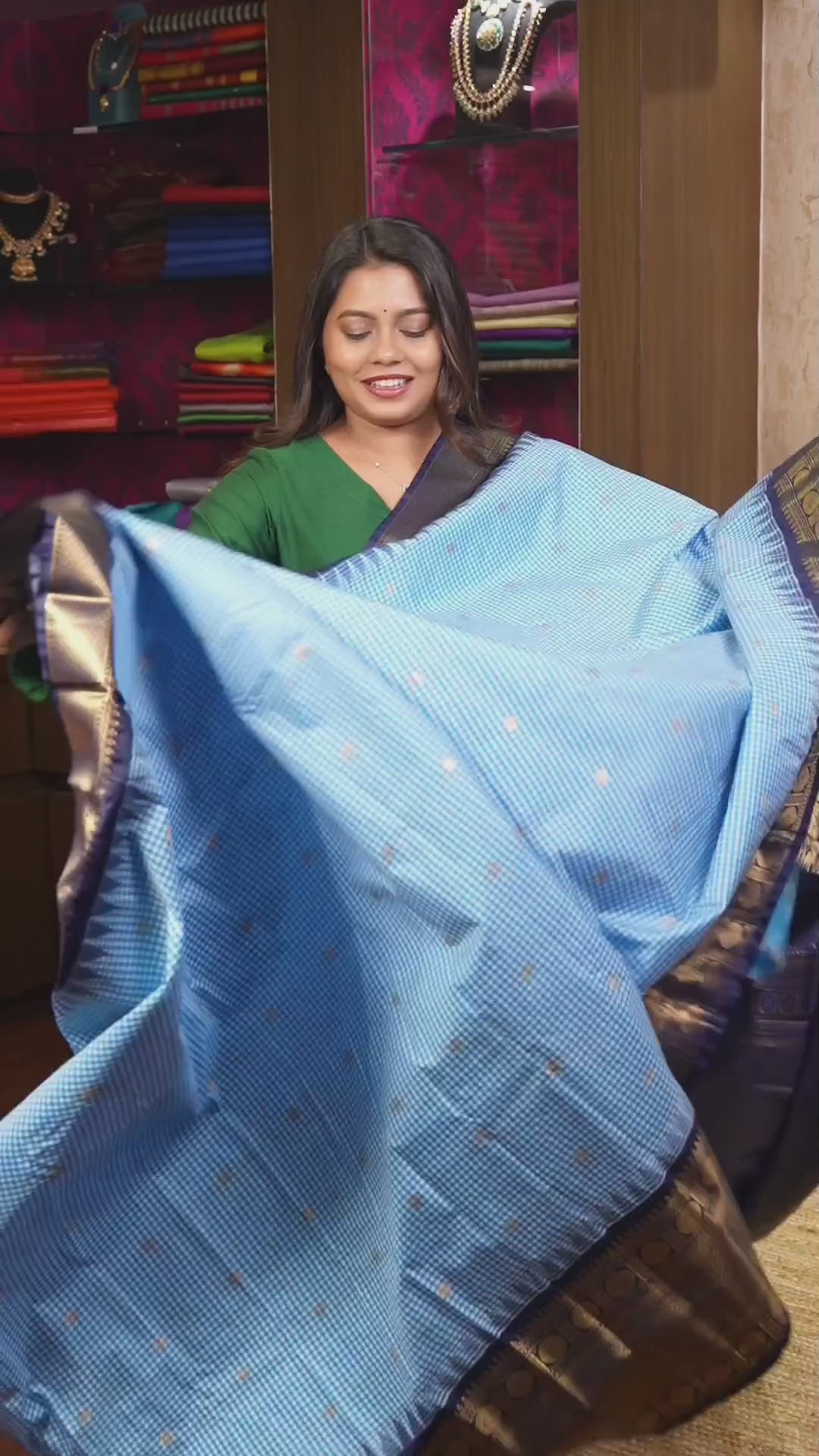 Blue Kattam Semi Gadwal Silk Saree