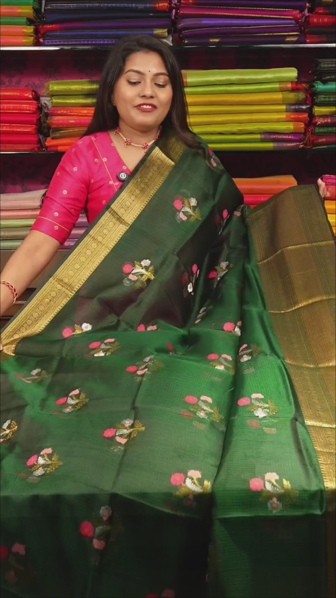 Meenakshi Green Pure Kota Silk Saree
