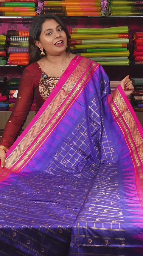 Violet With Pink Semi Gadwal Silk Saree