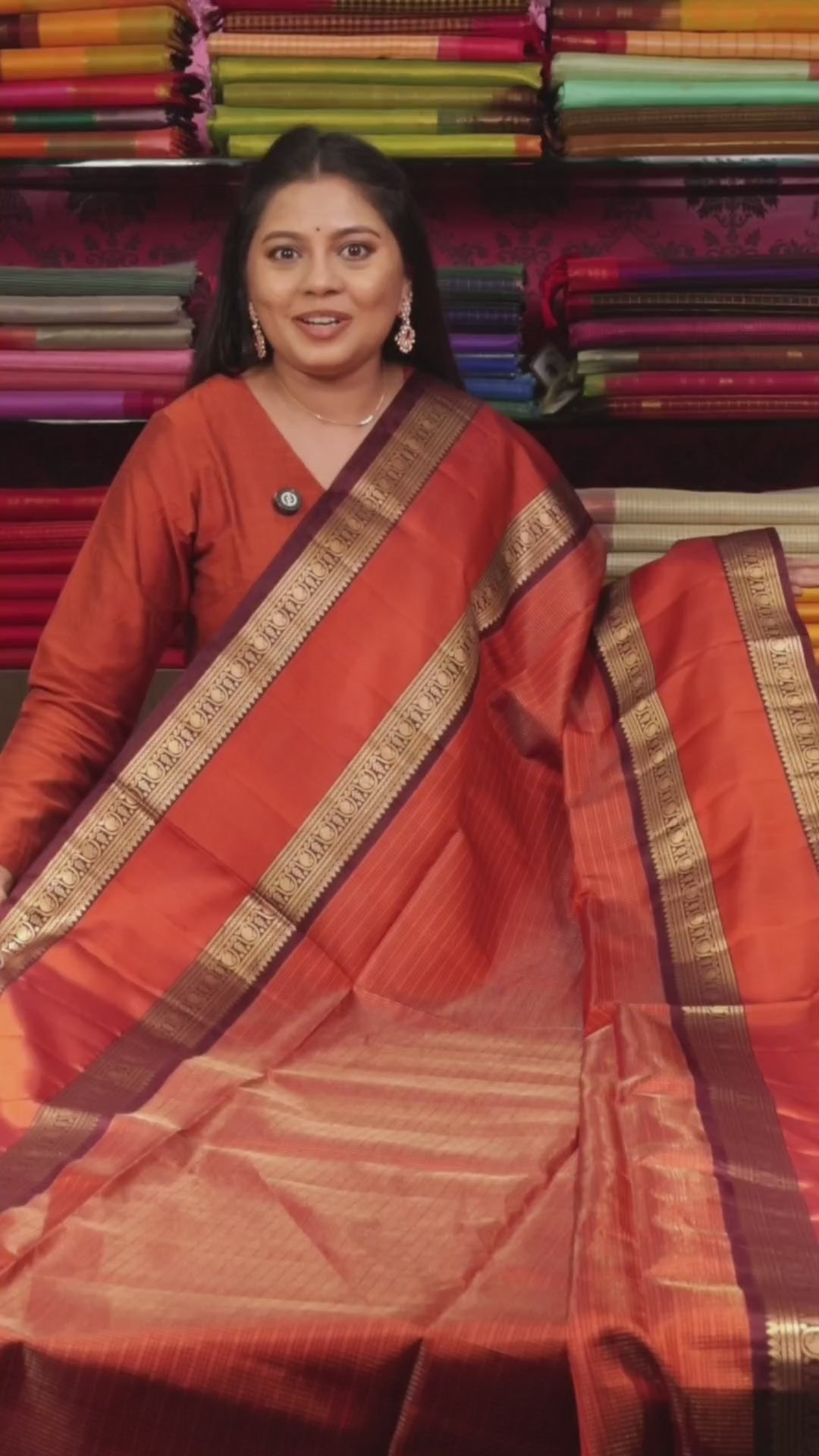 Rust Orange With Cocoa Bean Pure Soft Silk Saree