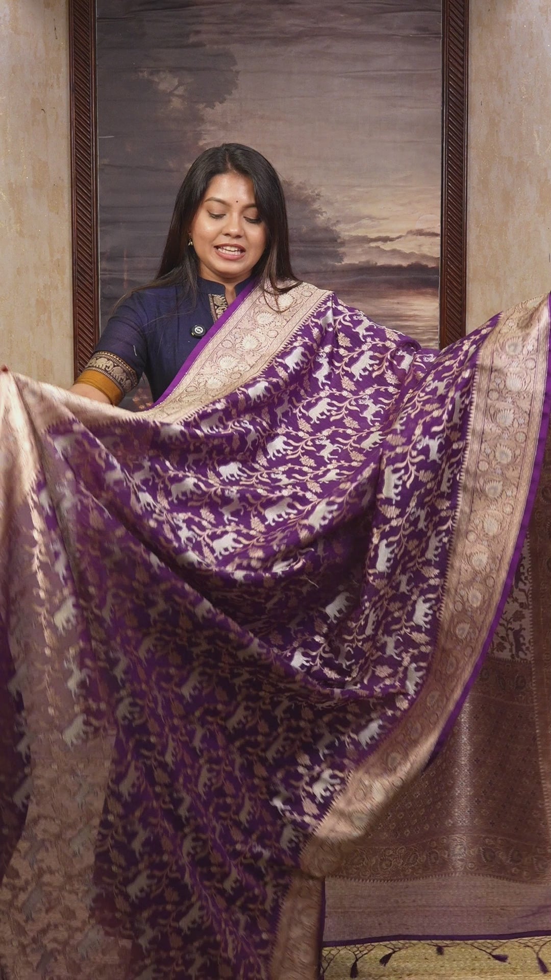 Dark Purple Banarasi Kota Silk Saree