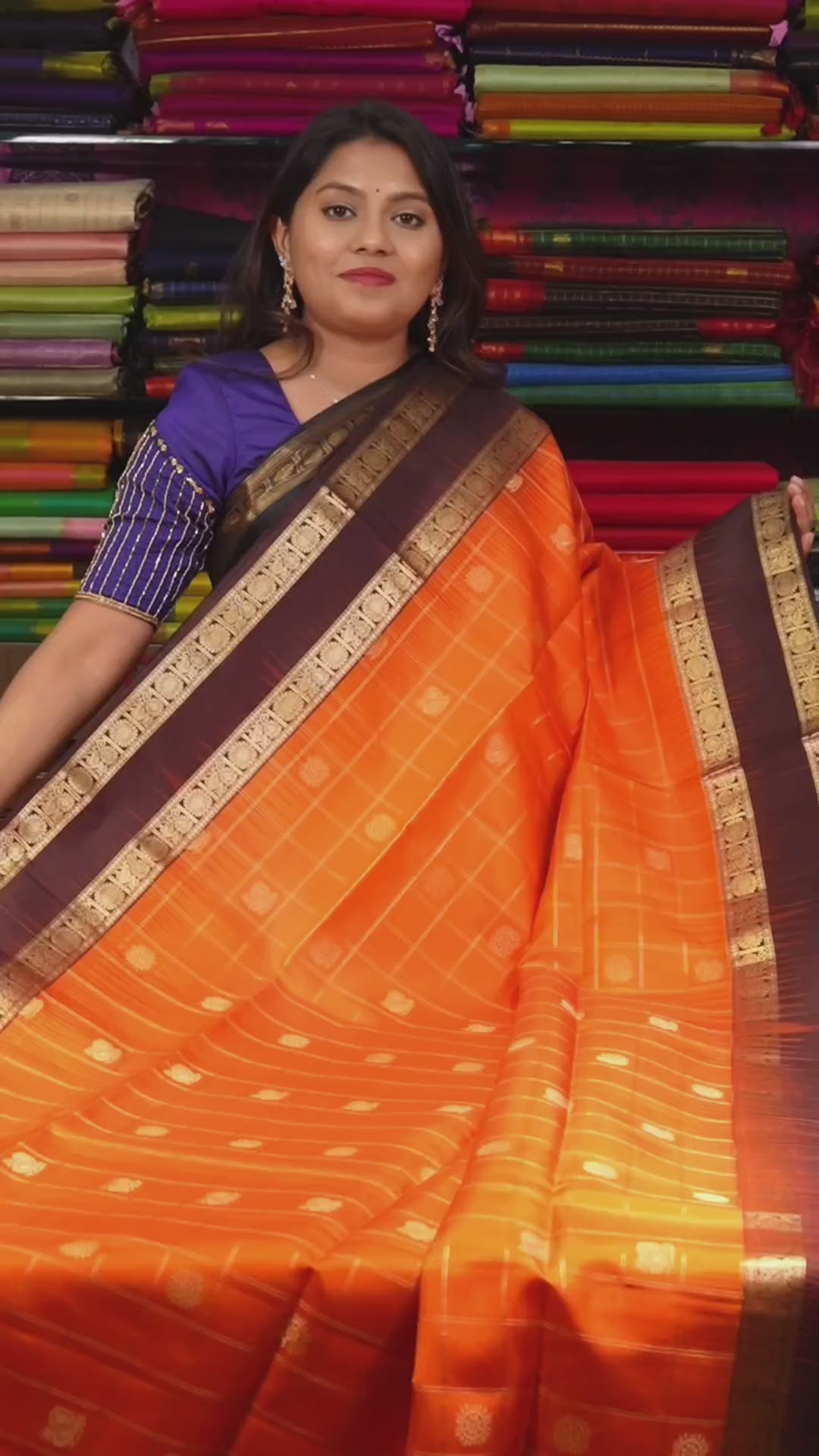 Pumpkin Orange With Chocolate Brown Pure Soft Silk Saree