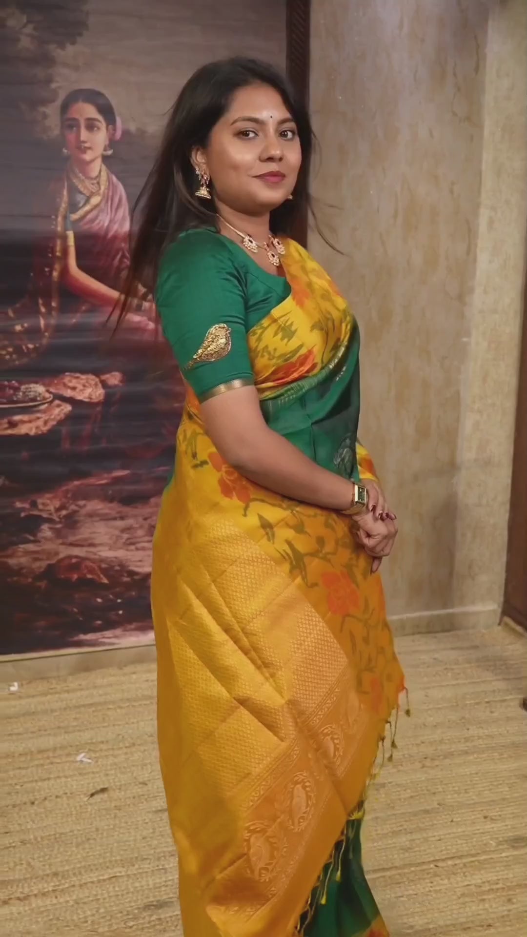 Green With Yellow Pure Soft Silk Saree