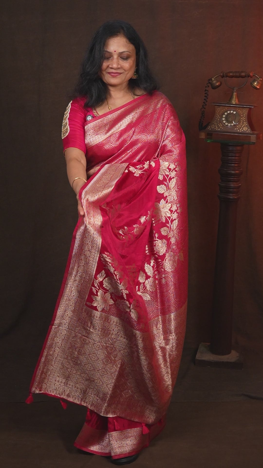 Pink Banarasi Satin Silk Saree